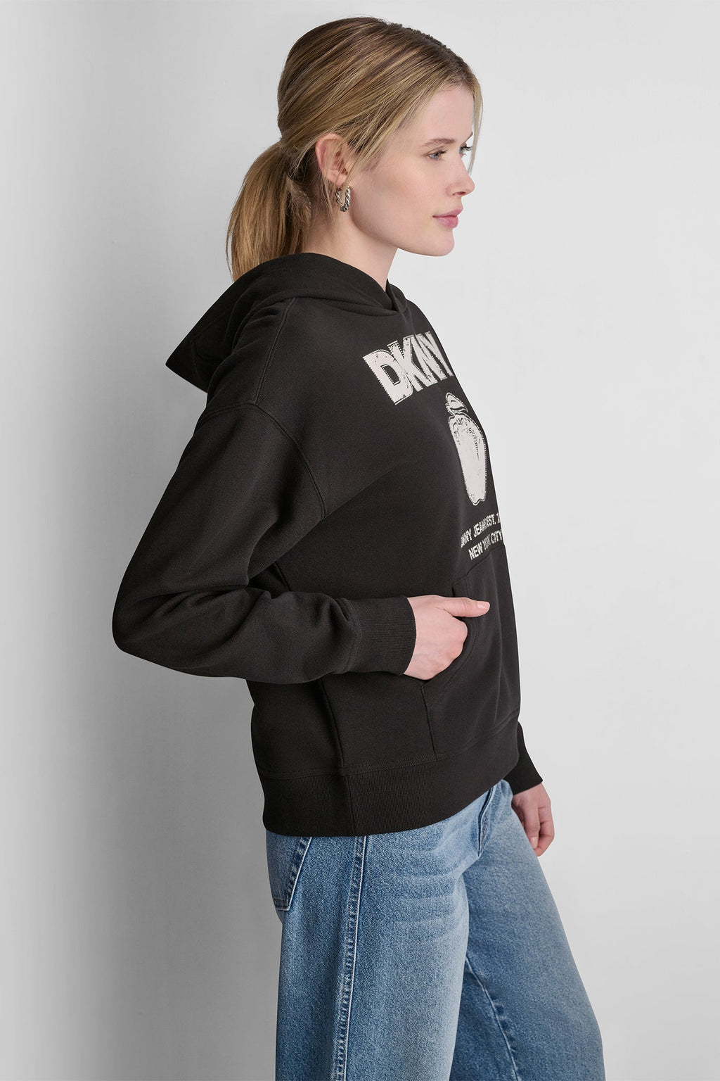 DKNY BIG APPLE RHINESTONE LOGO HOODIE