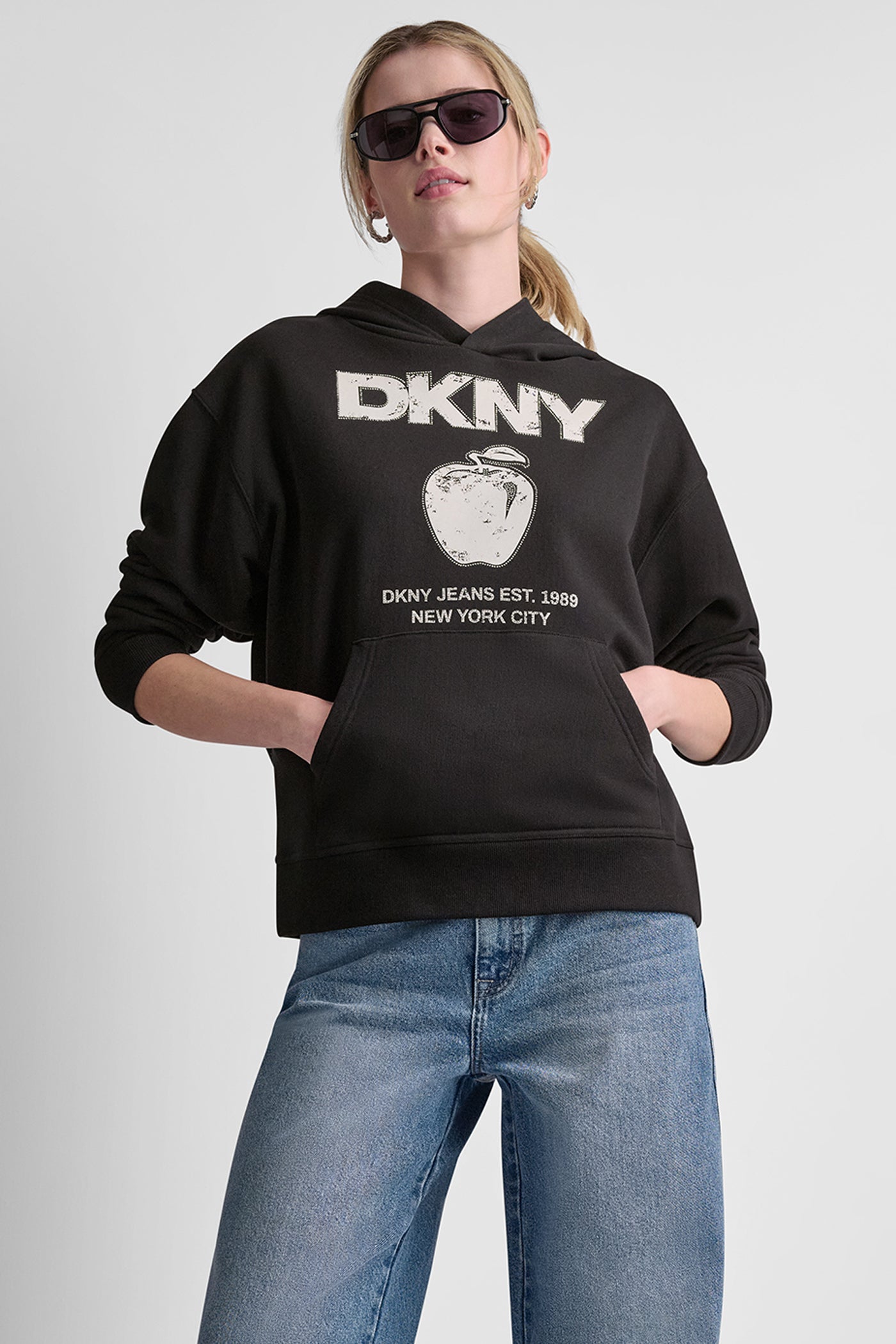 DKNY BIG APPLE RHINESTONE LOGO HOODIE