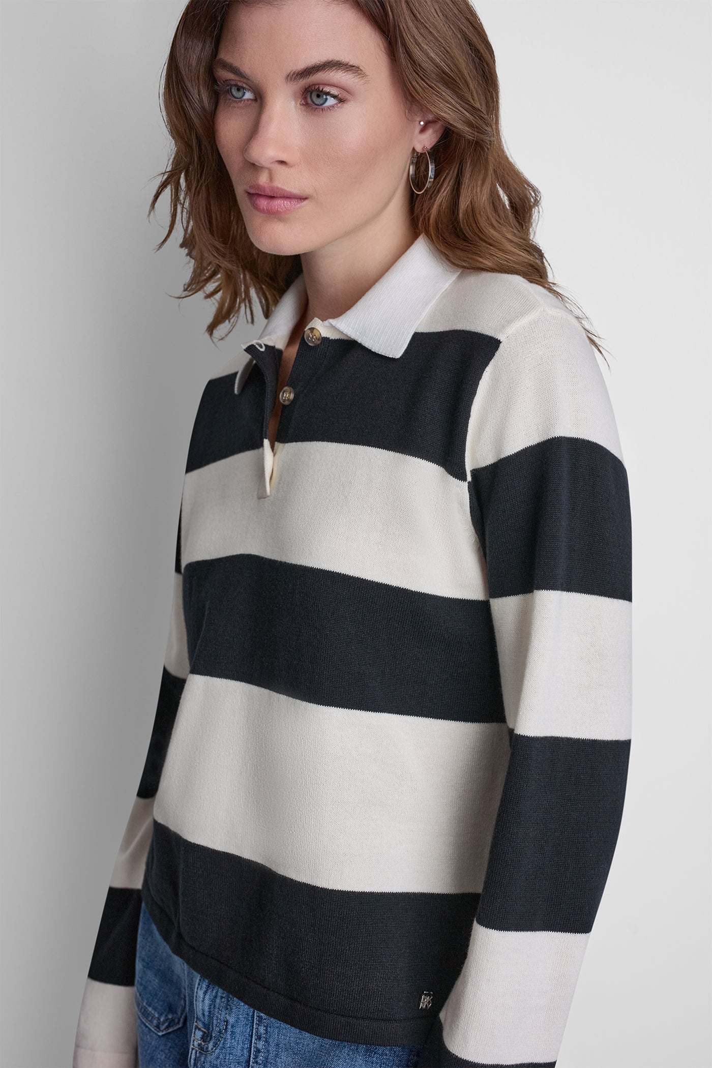 LONG SLEEVE STRIPE POLO SWEATER
