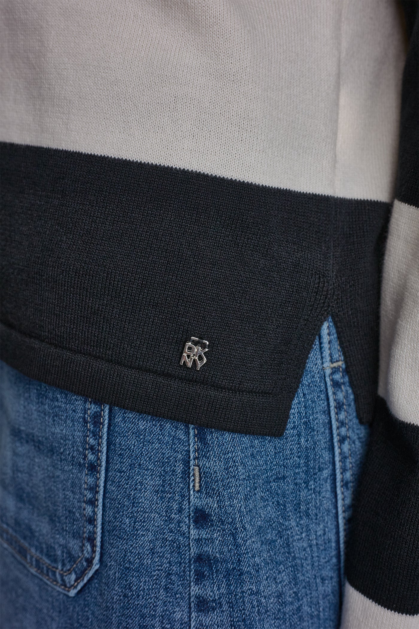 LONG SLEEVE STRIPE POLO SWEATER