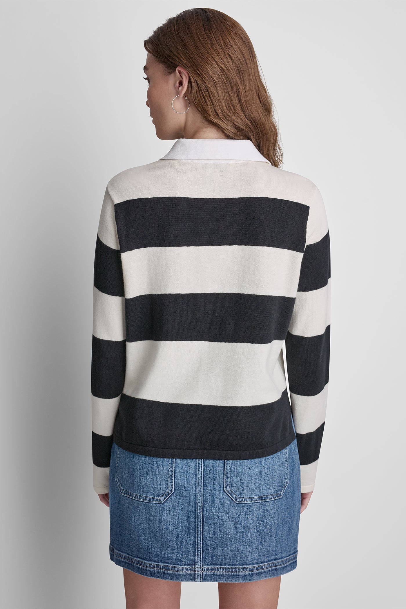 LONG SLEEVE STRIPE POLO SWEATER