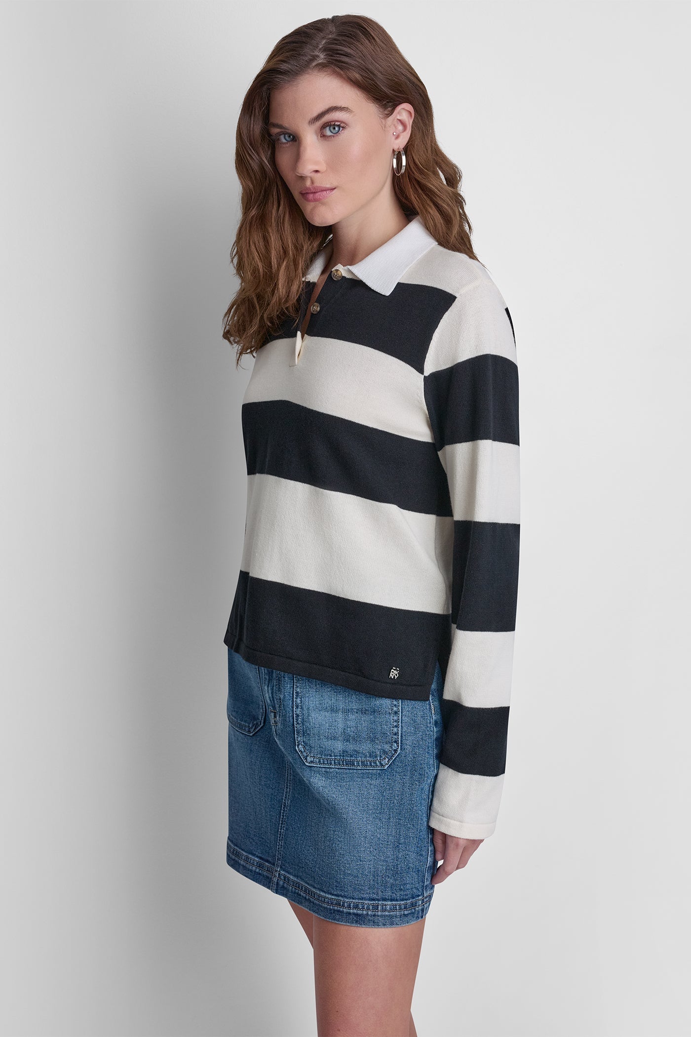 LONG SLEEVE STRIPE POLO SWEATER