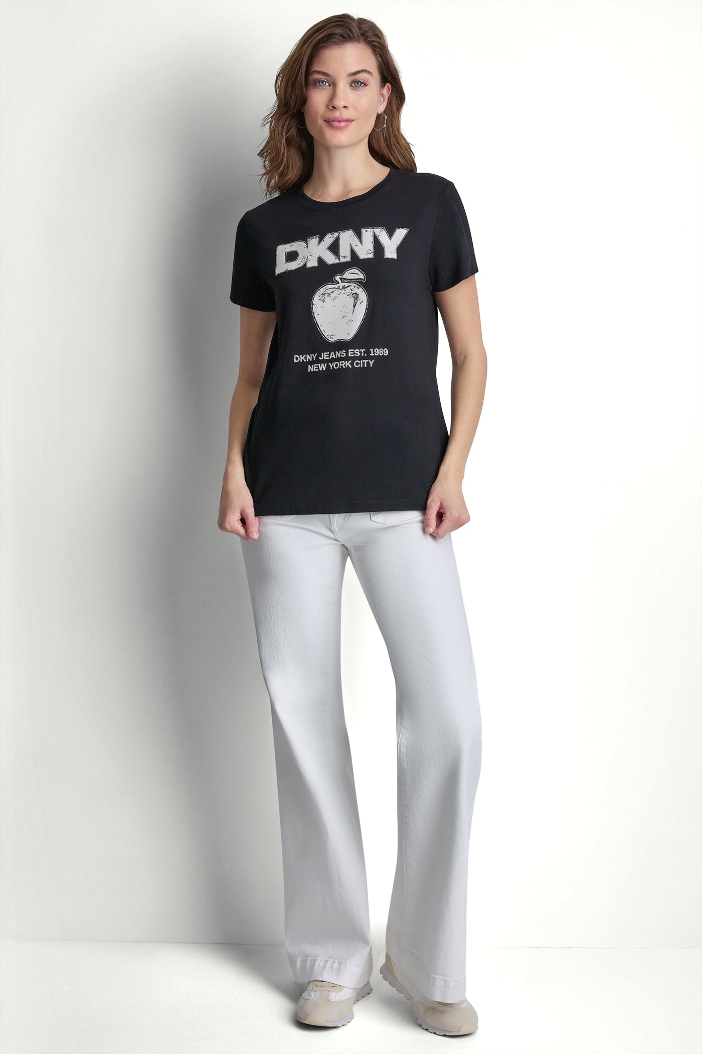DKNY BIG APPLE RHINESTONE LOGO TEE