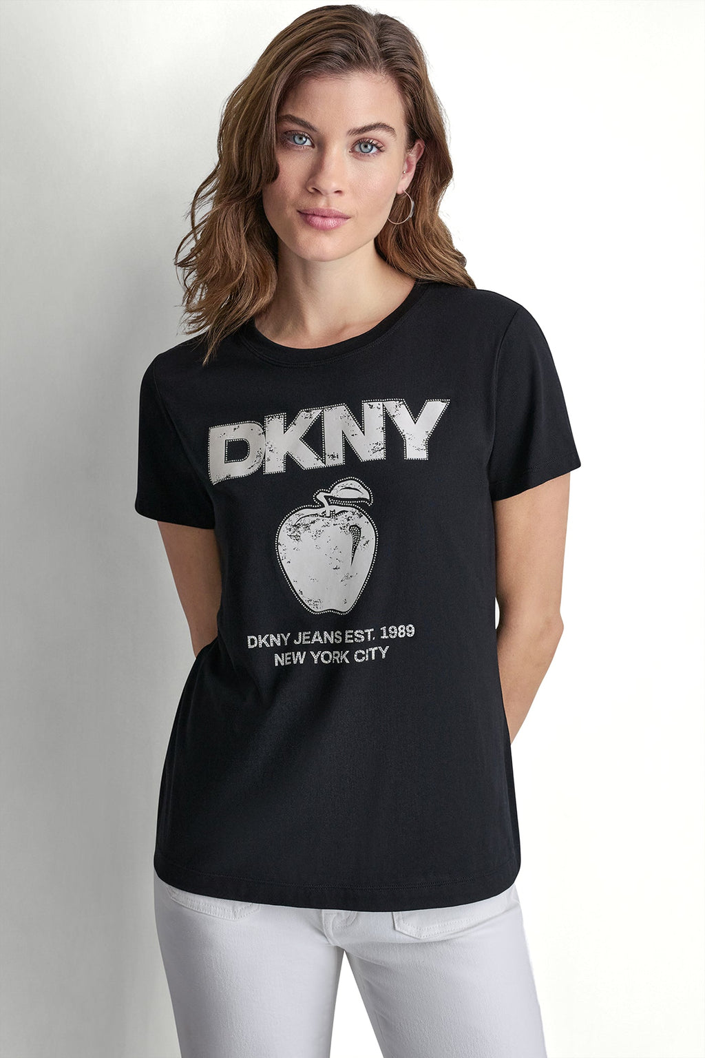 DKNY BIG APPLE RHINESTONE LOGO TEE