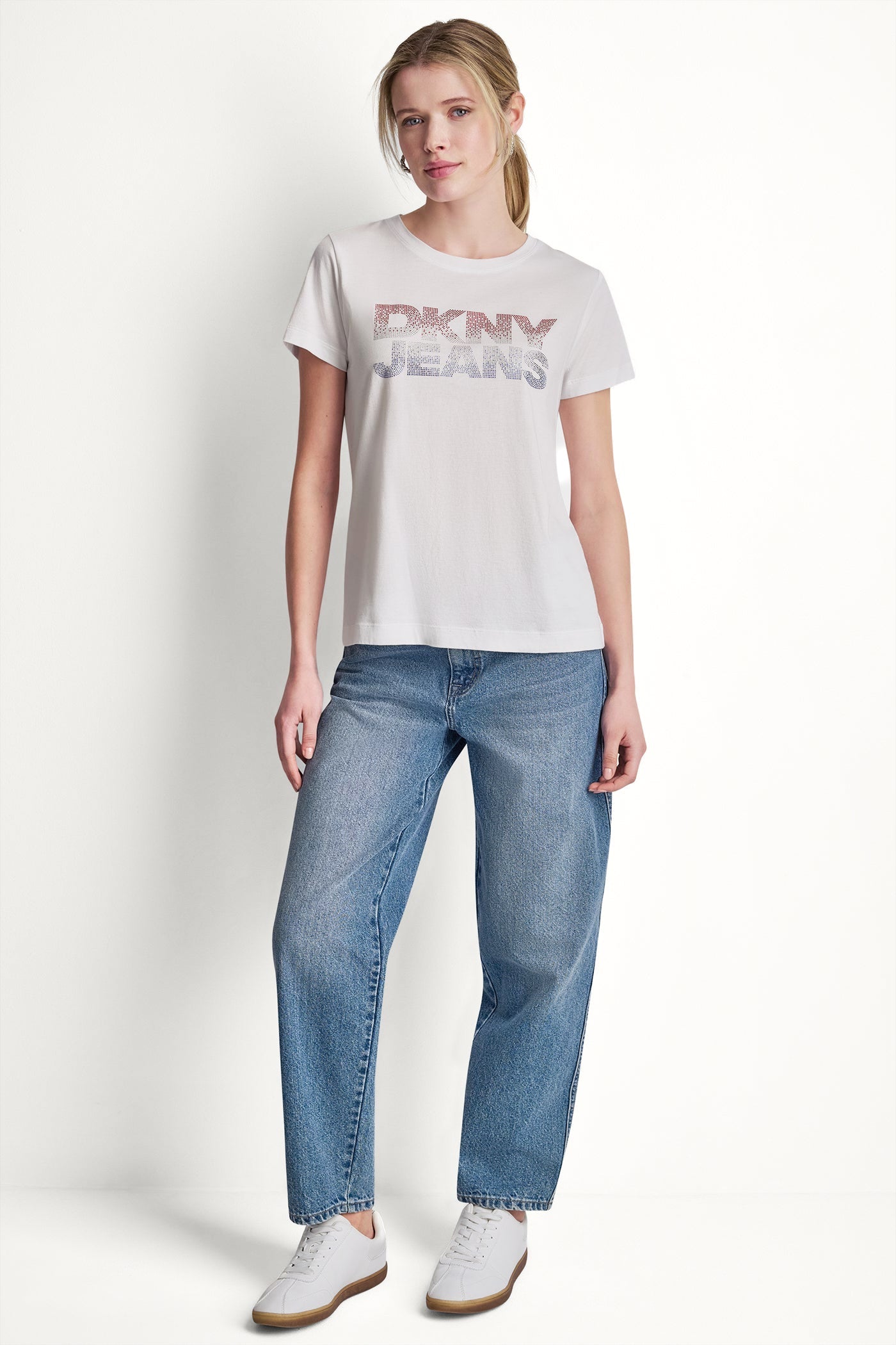 DKNY JEANS STACKED RHINESTONE LOGO TEE