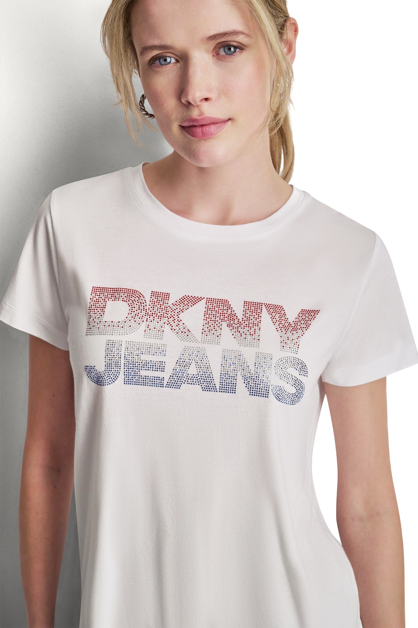 DKNY JEANS STACKED RHINESTONE LOGO TEE