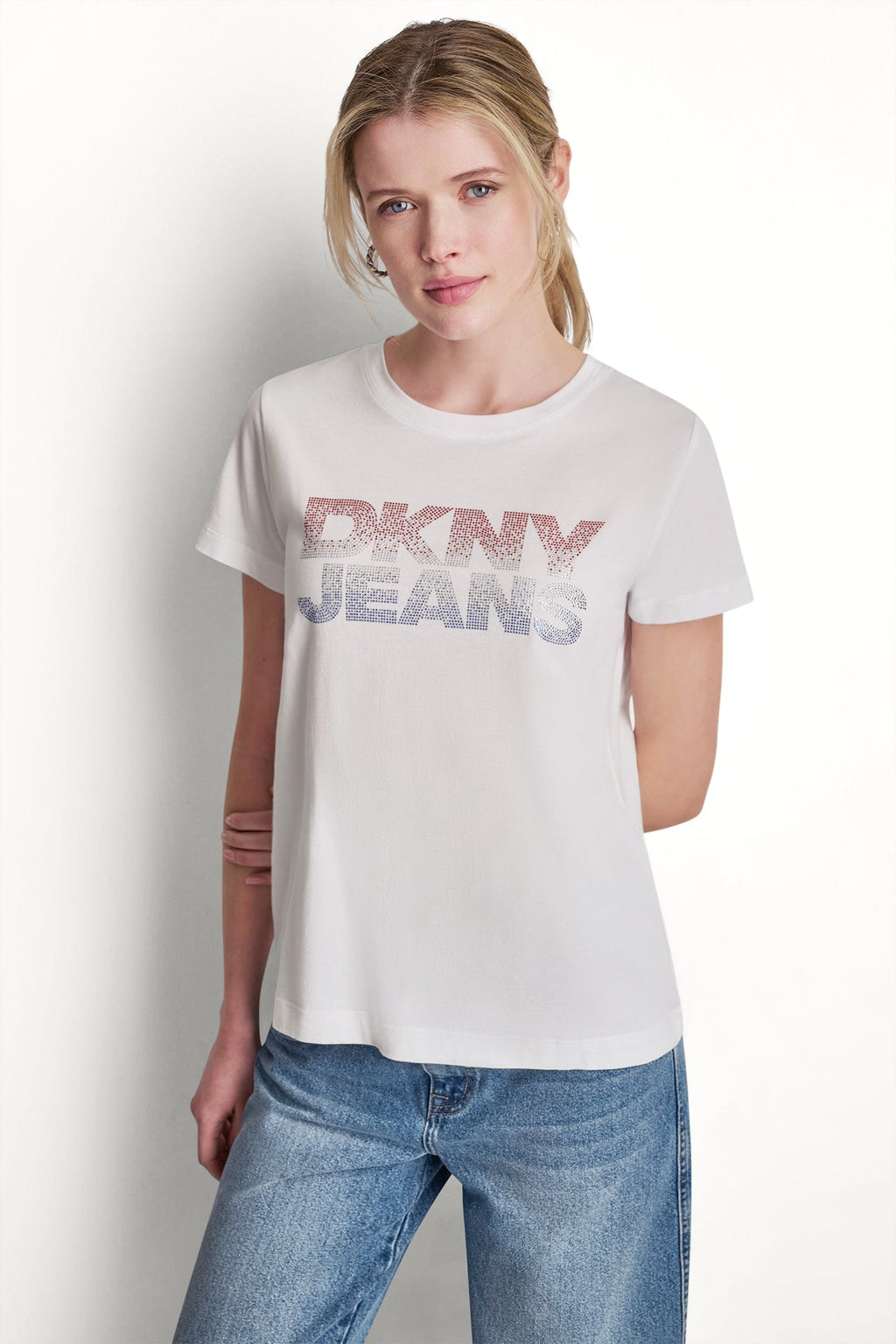 DKNY JEANS STACKED RHINESTONE LOGO TEE