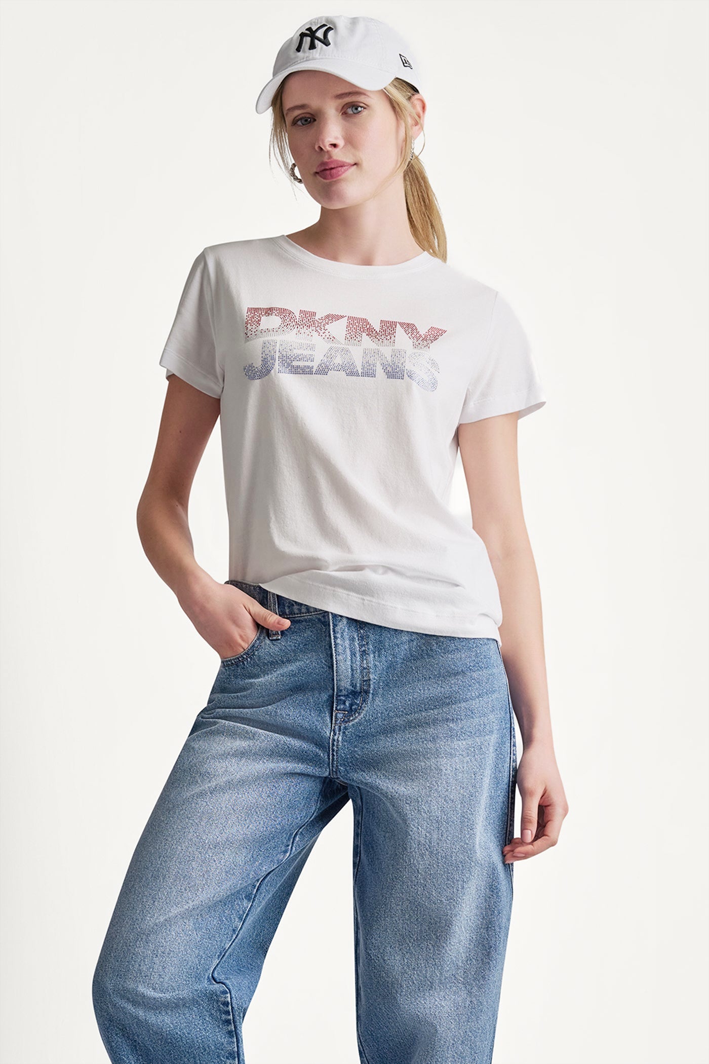 DKNY JEANS STACKED RHINESTONE LOGO TEE