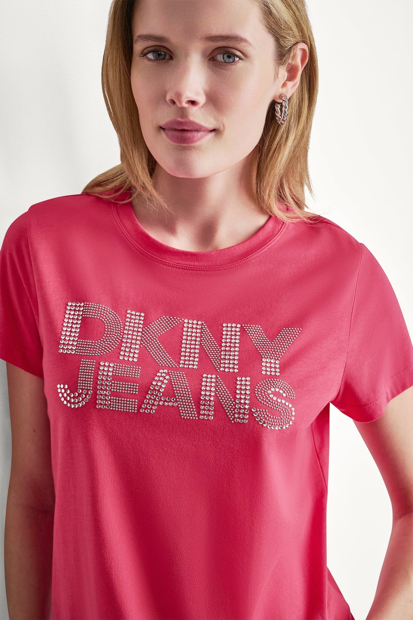 DKNY JEANS STACKED RHINESTONE DOME TEE