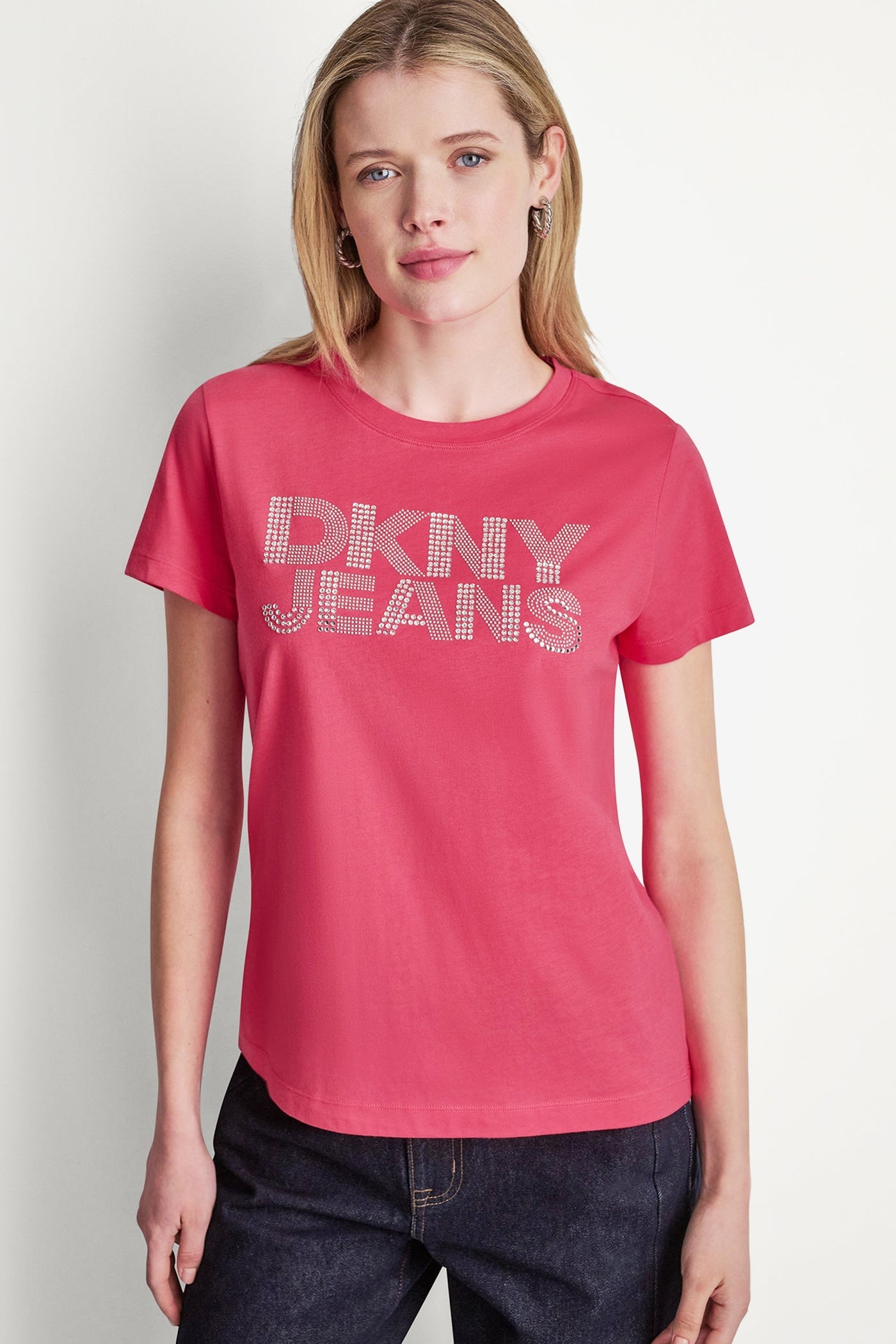 DKNY JEANS STACKED RHINESTONE DOME TEE