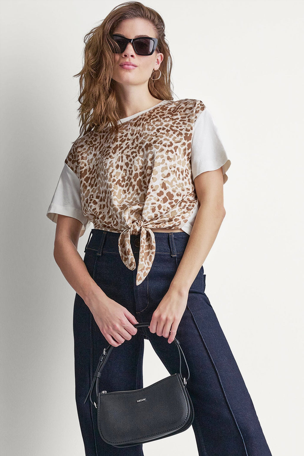 MIXED MEDIA TIE-FRONT TEE