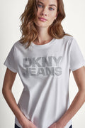 DKNY JEANS STACKED RHINESTONE DOME TEE