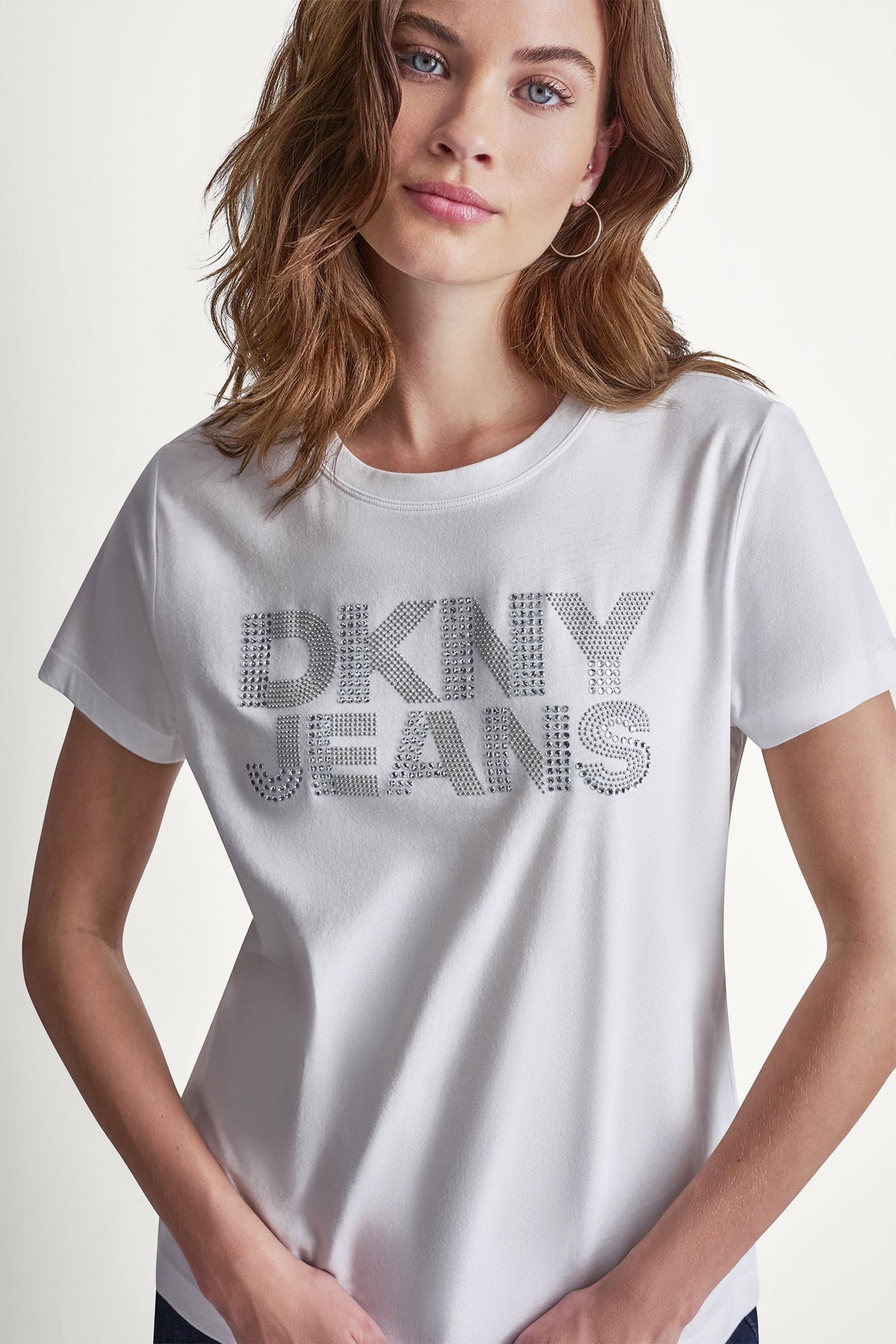 DKNY JEANS STACKED RHINESTONE DOME TEE