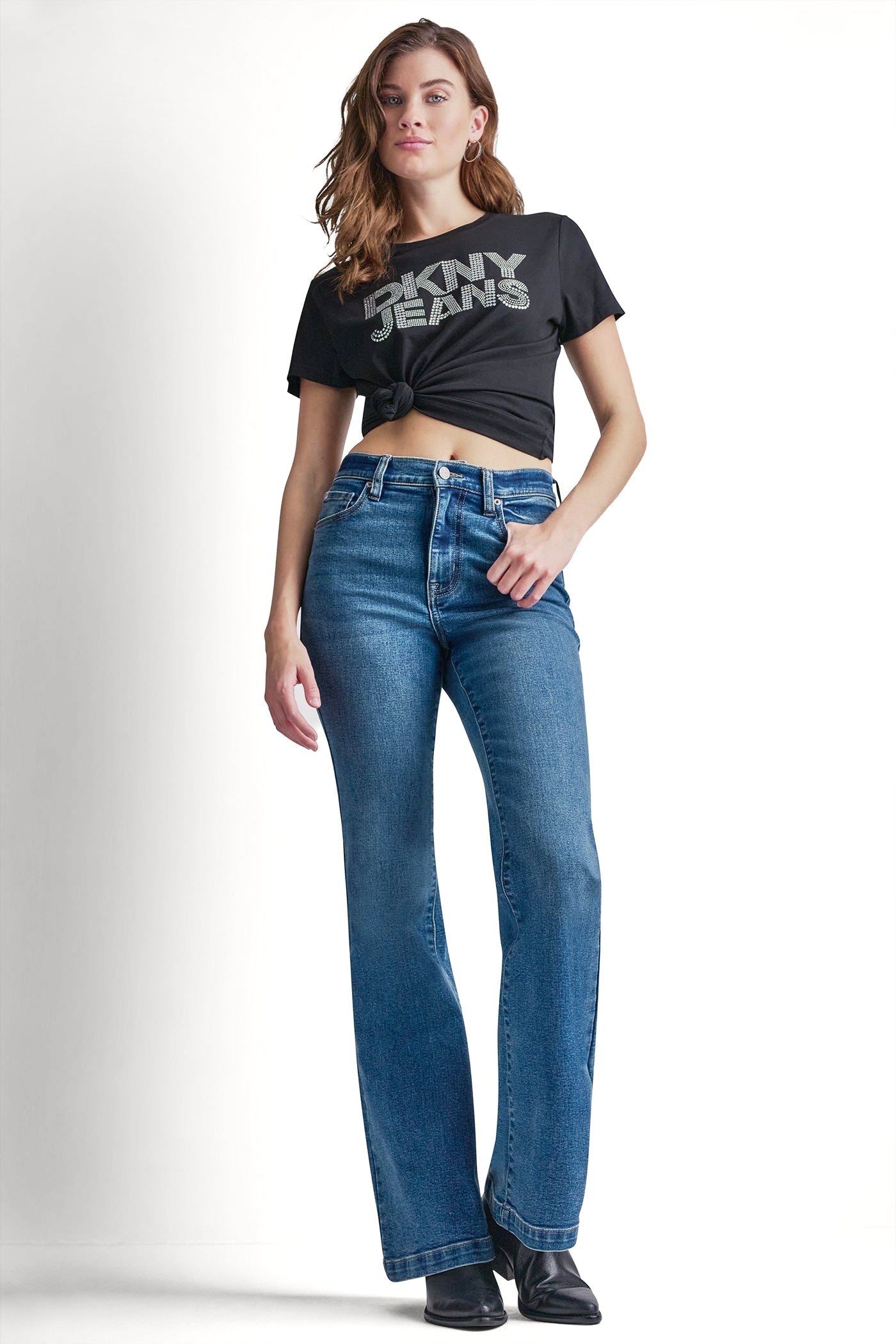 DKNY JEANS STACKED RHINESTONE DOME TEE