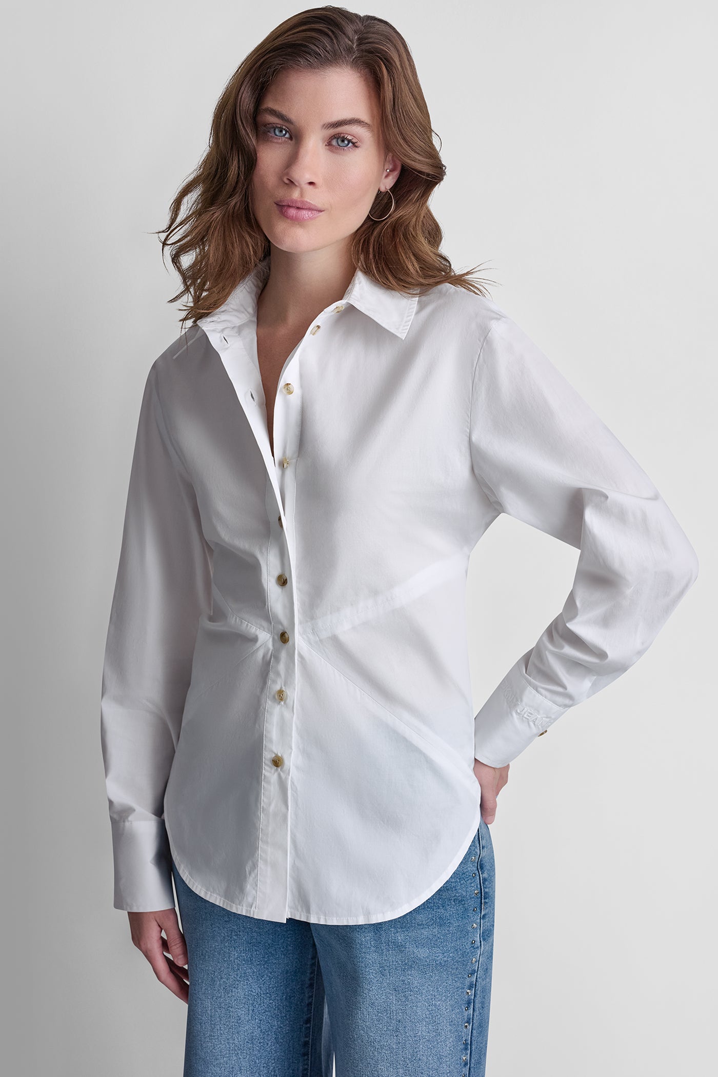 POPLIN CUTOUT TIE BACK SHIRT