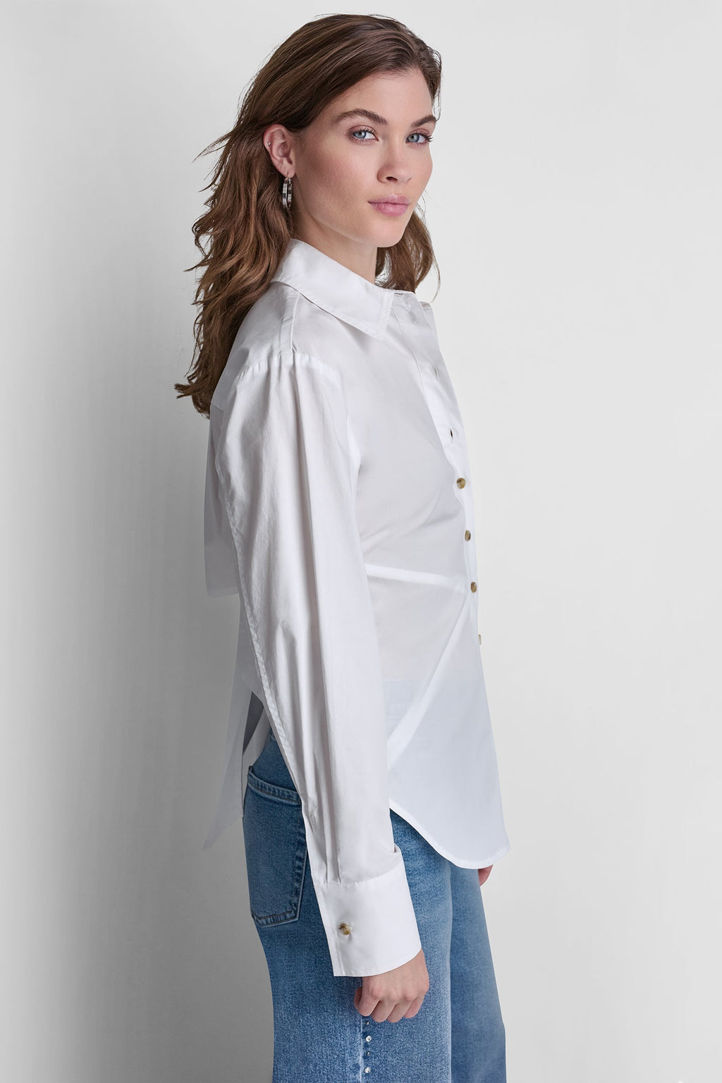 POPLIN CUTOUT TIE BACK SHIRT
