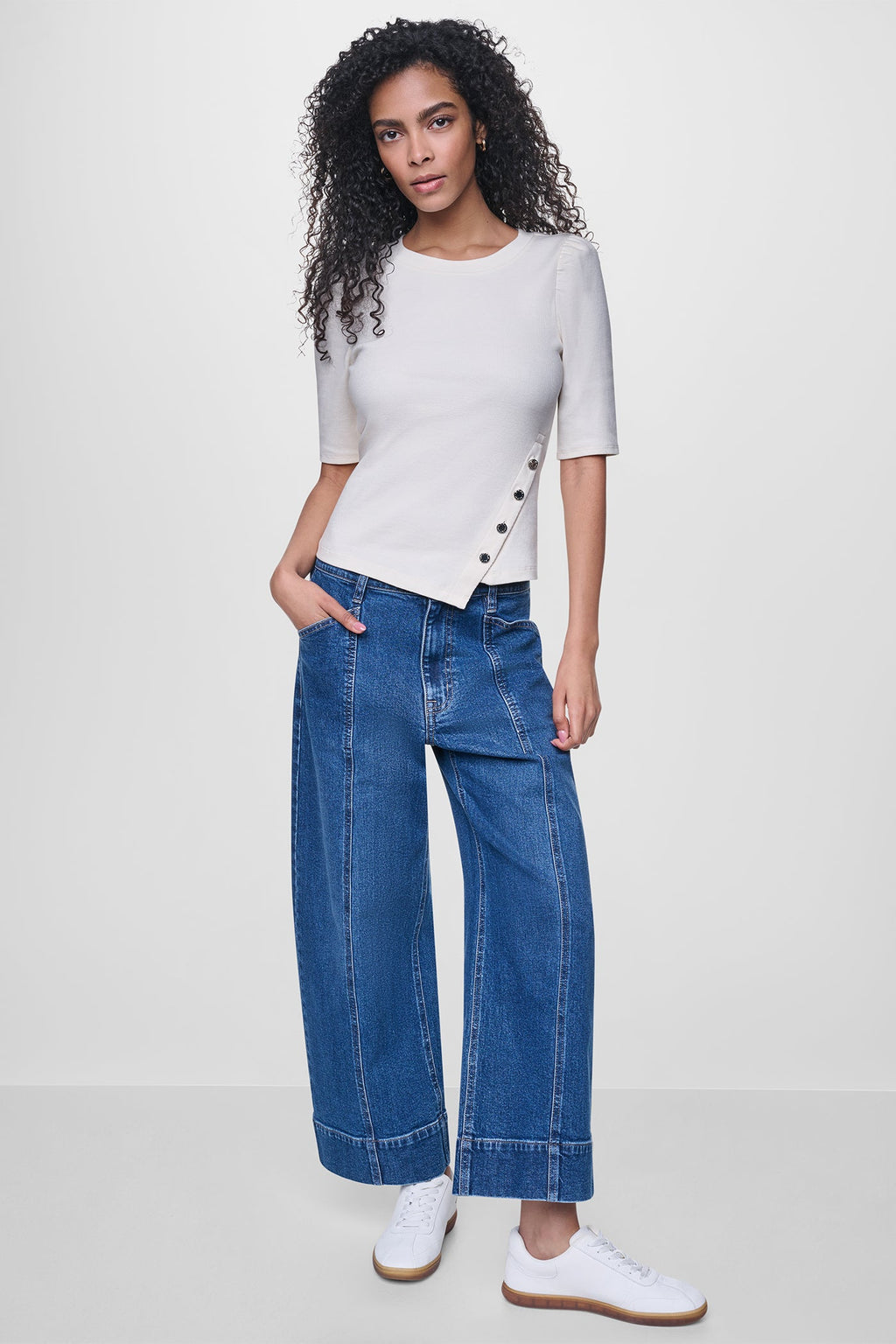 PUFF SLEEVE ASYMMETRIC TOP