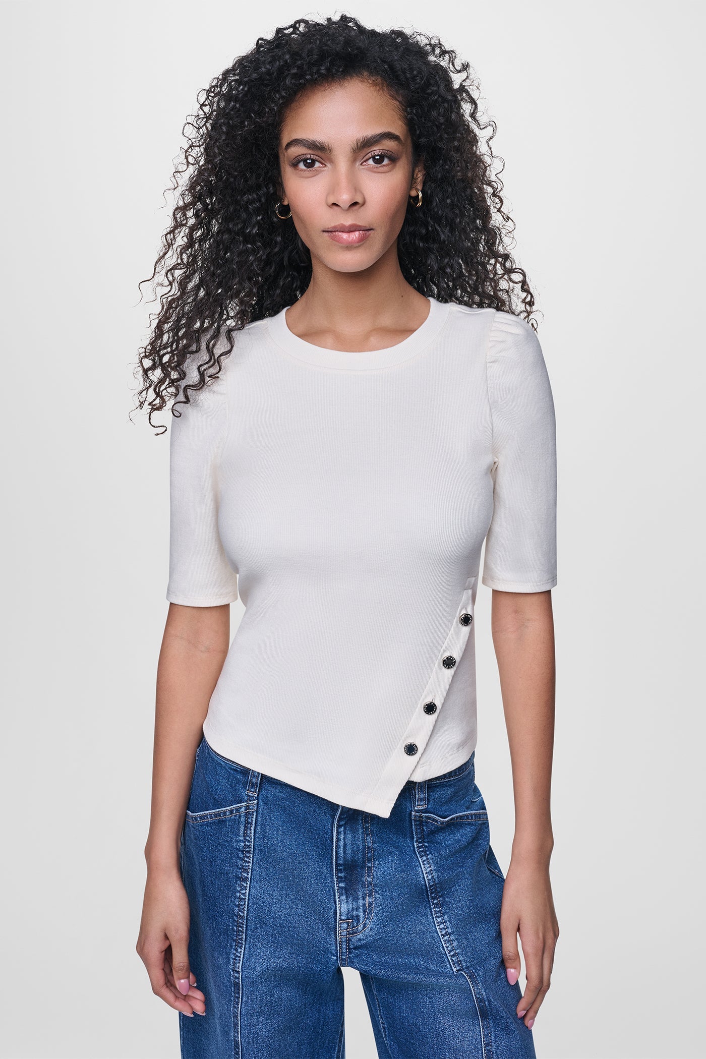 PUFF SLEEVE ASYMMETRIC TOP
