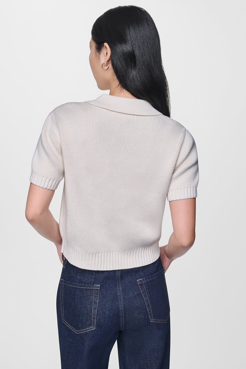 SHORT SLEEVE TIE FRONT POLO SWEATER