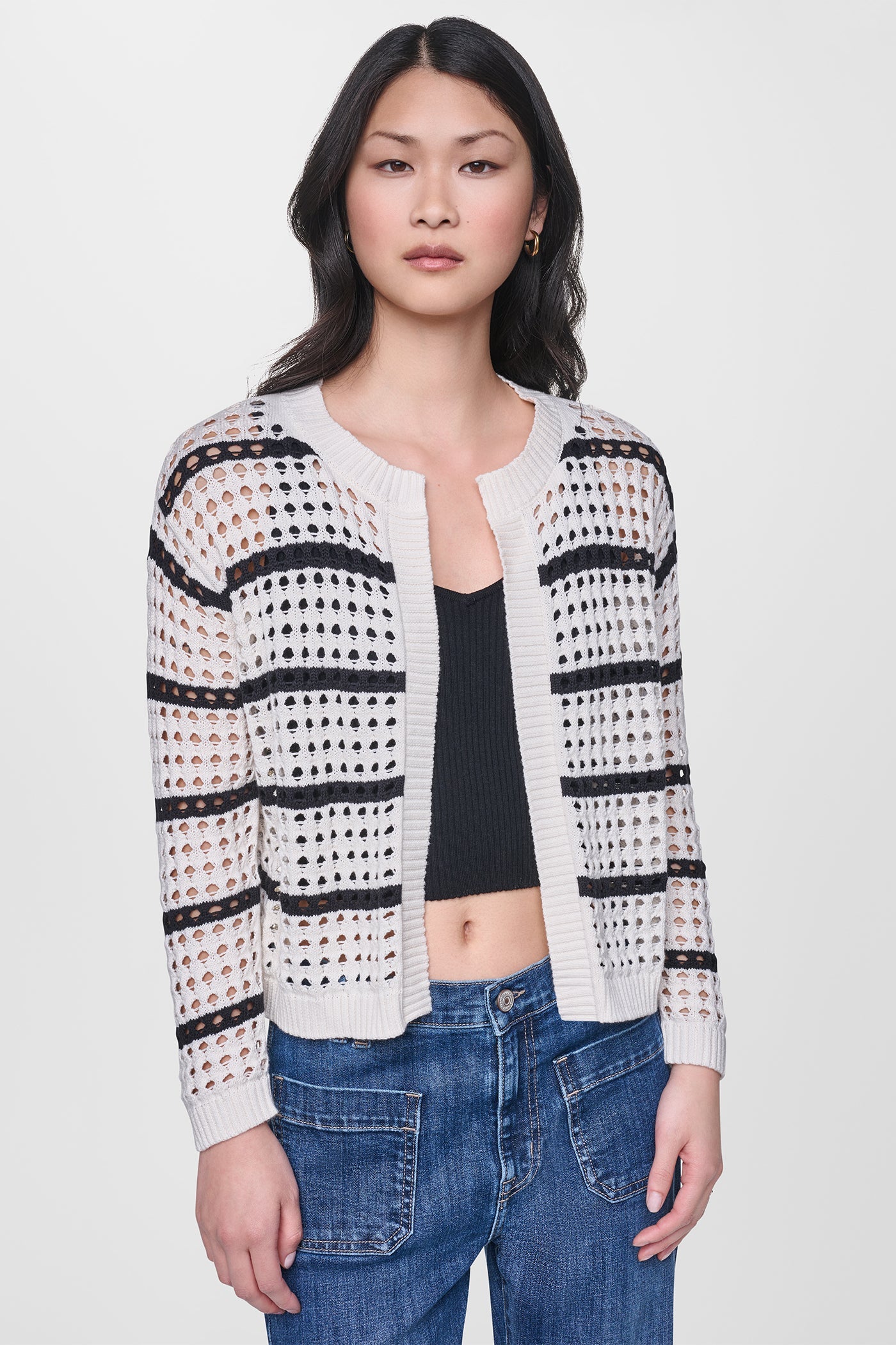 OPEN STITCH STRIPE CARDIGAN