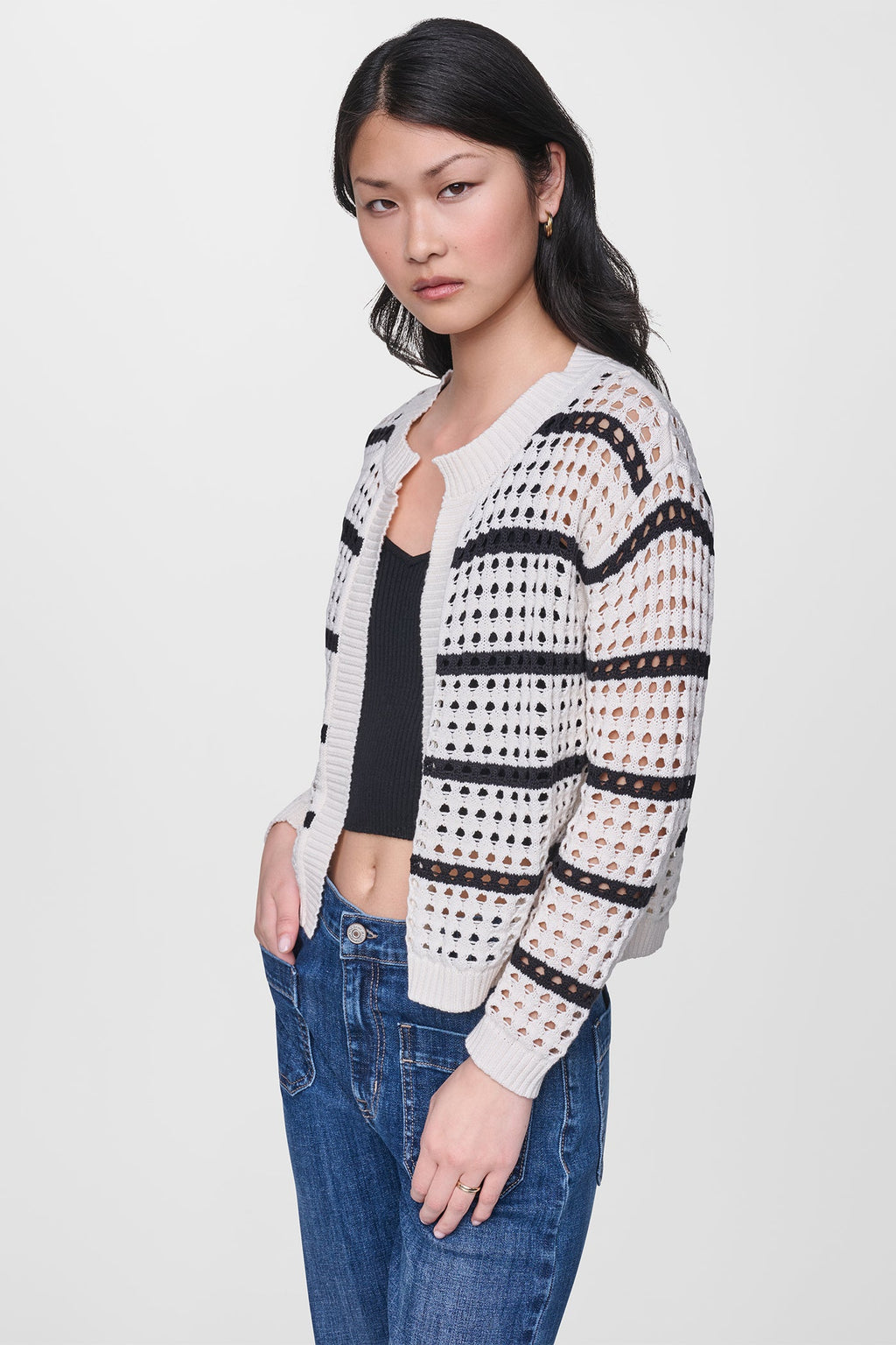 OPEN STITCH STRIPE CARDIGAN