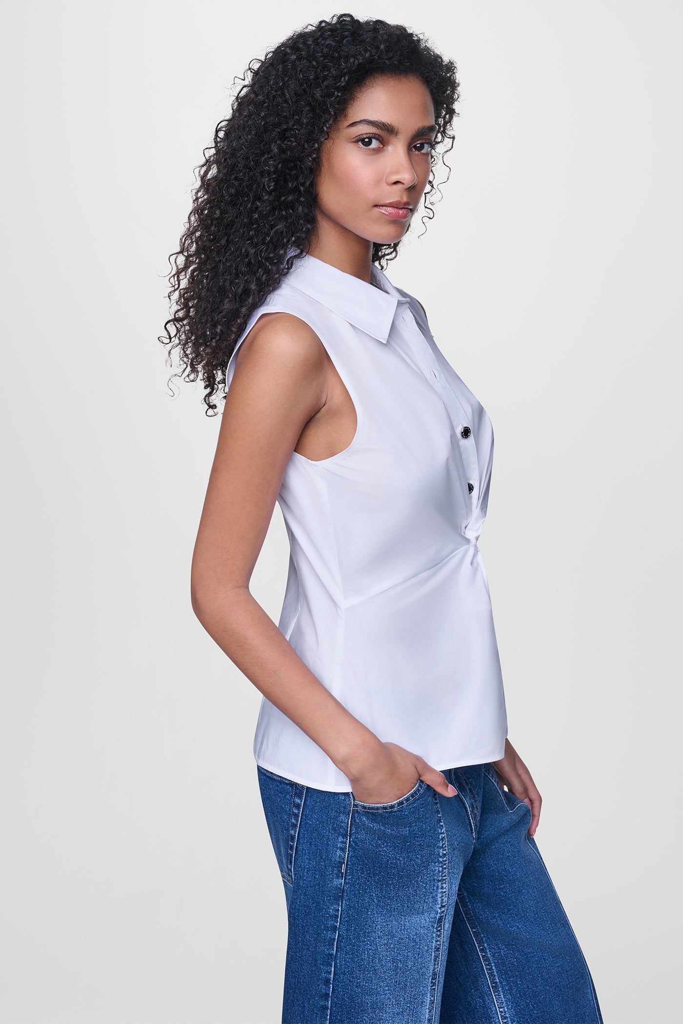 POPLIN TWIST FRONT SHIRT