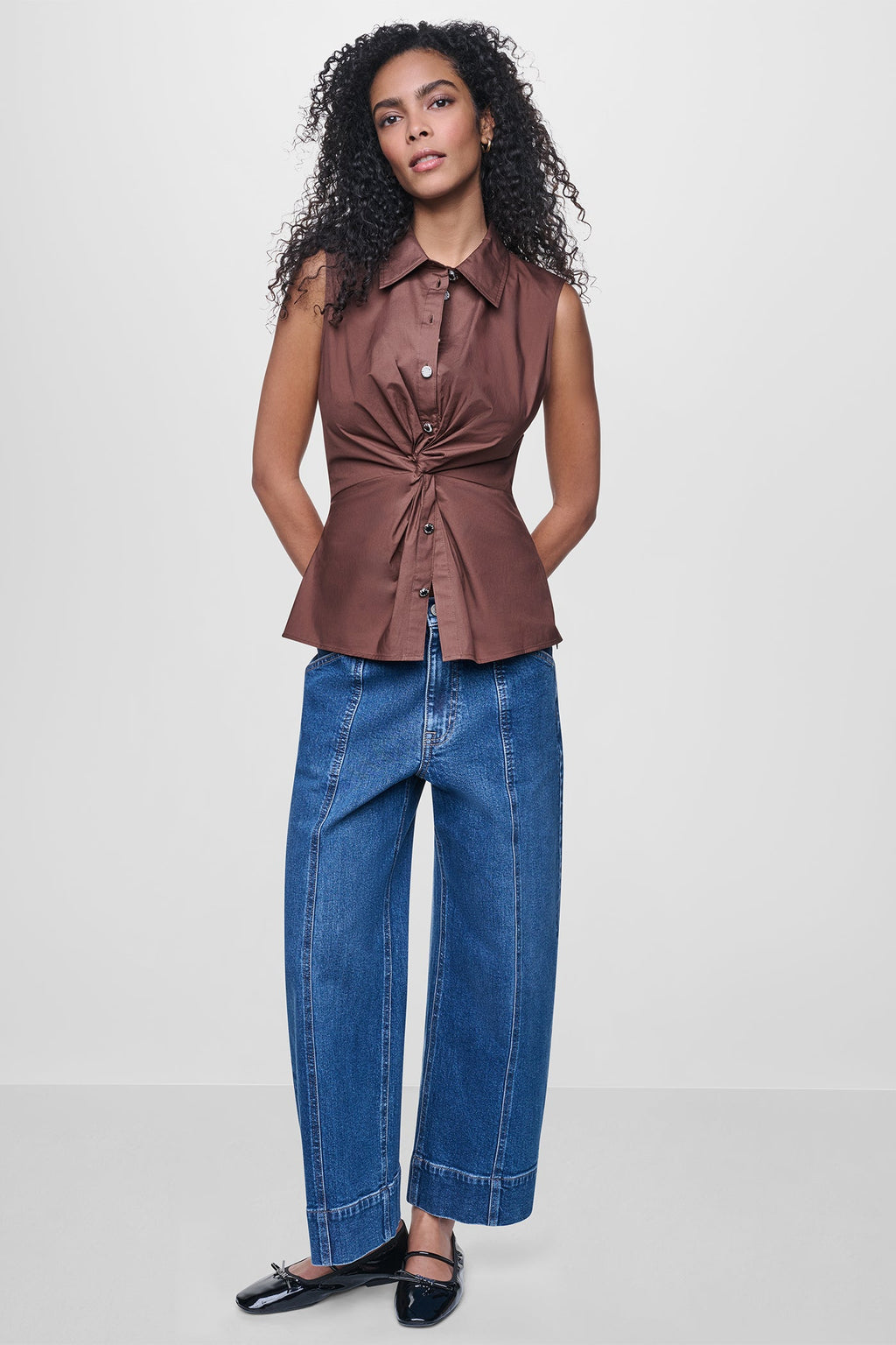 POPLIN TWIST FRONT SHIRT