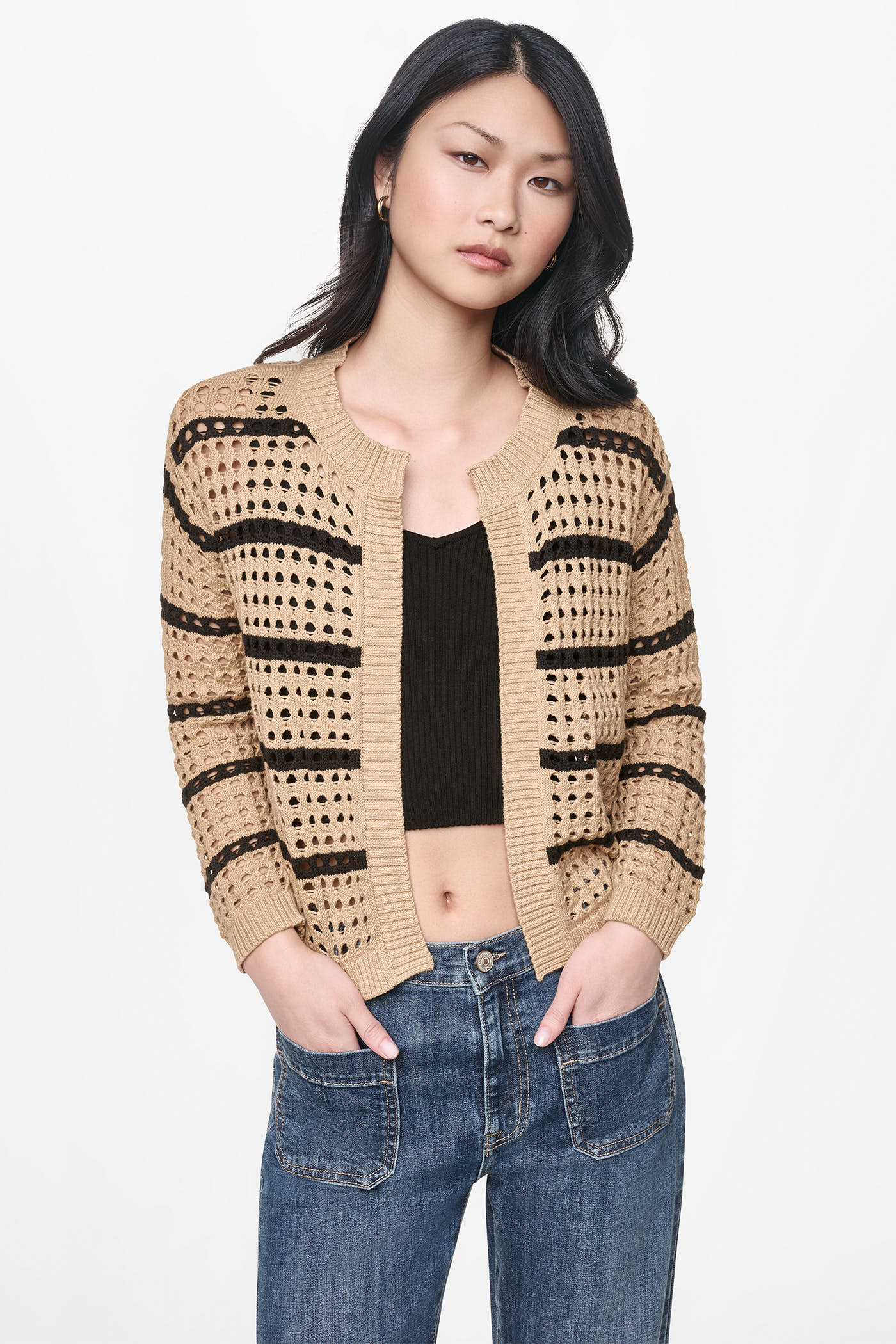 OPEN STITCH STRIPE CARDIGAN