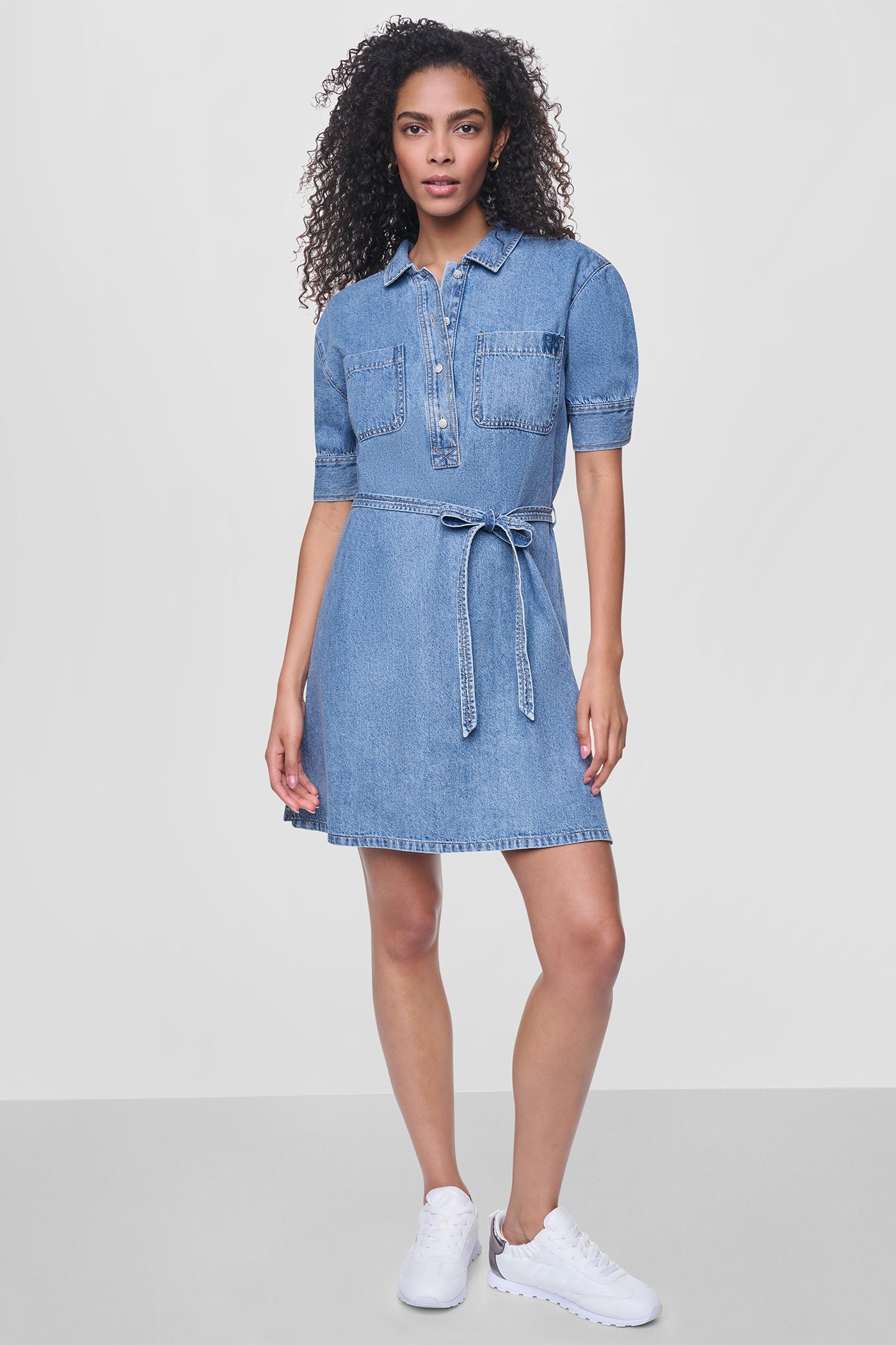 DENIM BUTTON-FRONT SHIRT DRESS