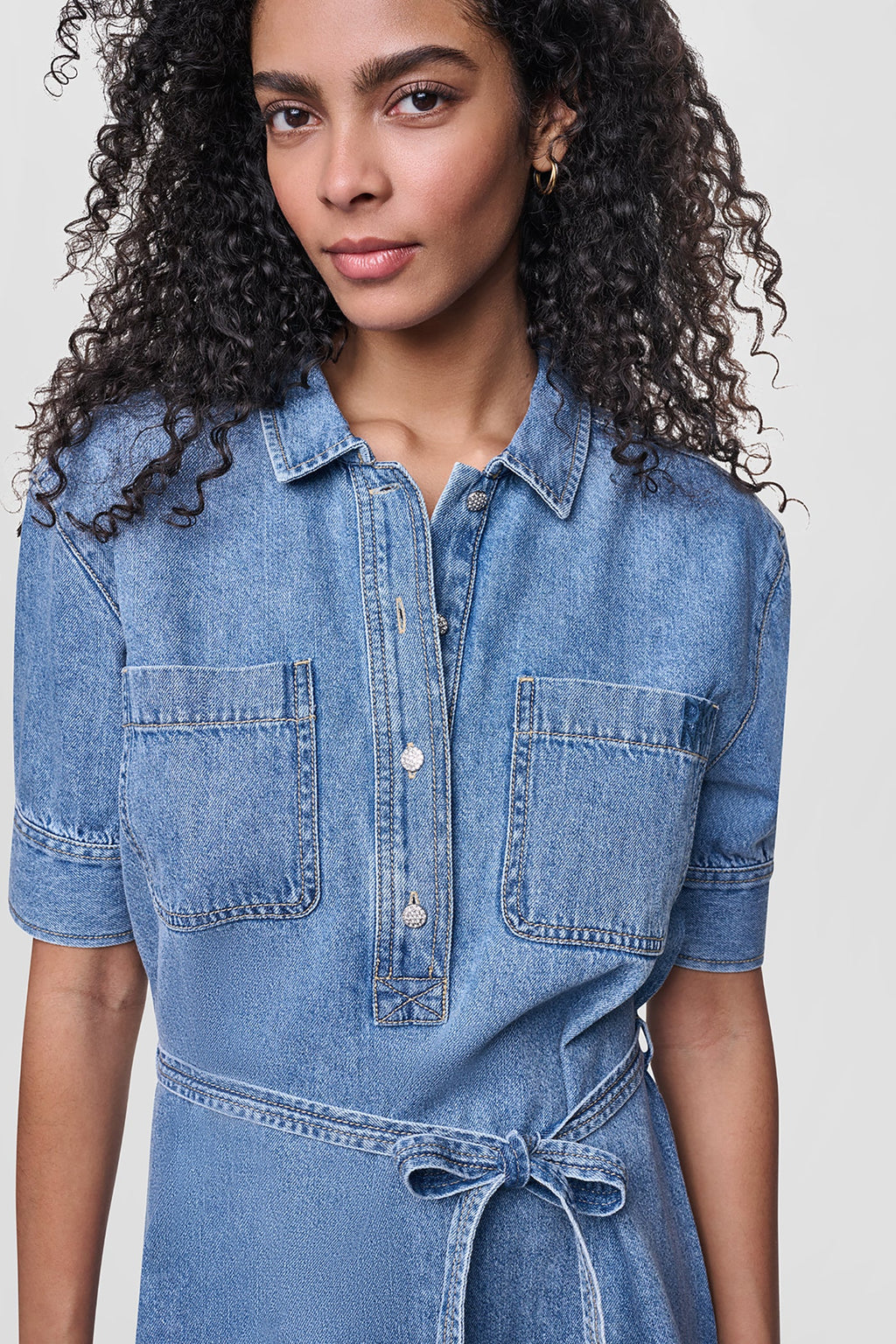 DENIM BUTTON-FRONT SHIRT DRESS