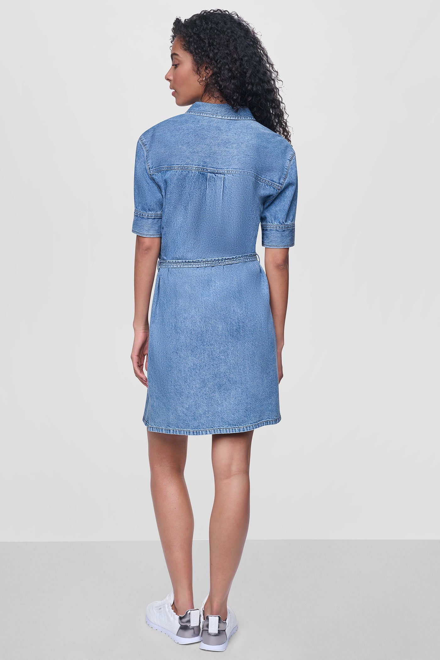 DENIM BUTTON-FRONT SHIRT DRESS