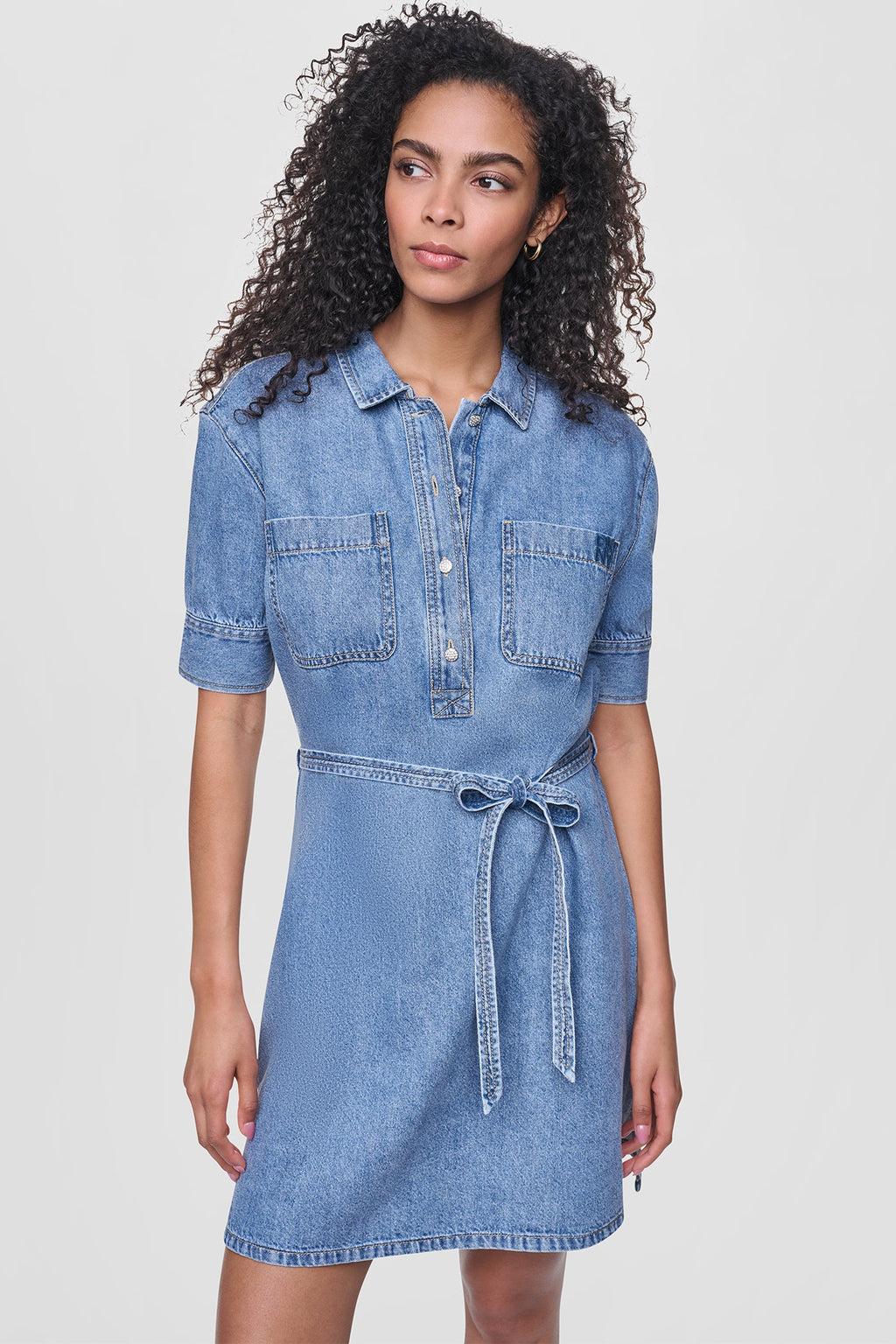 DENIM BUTTON-FRONT SHIRT DRESS
