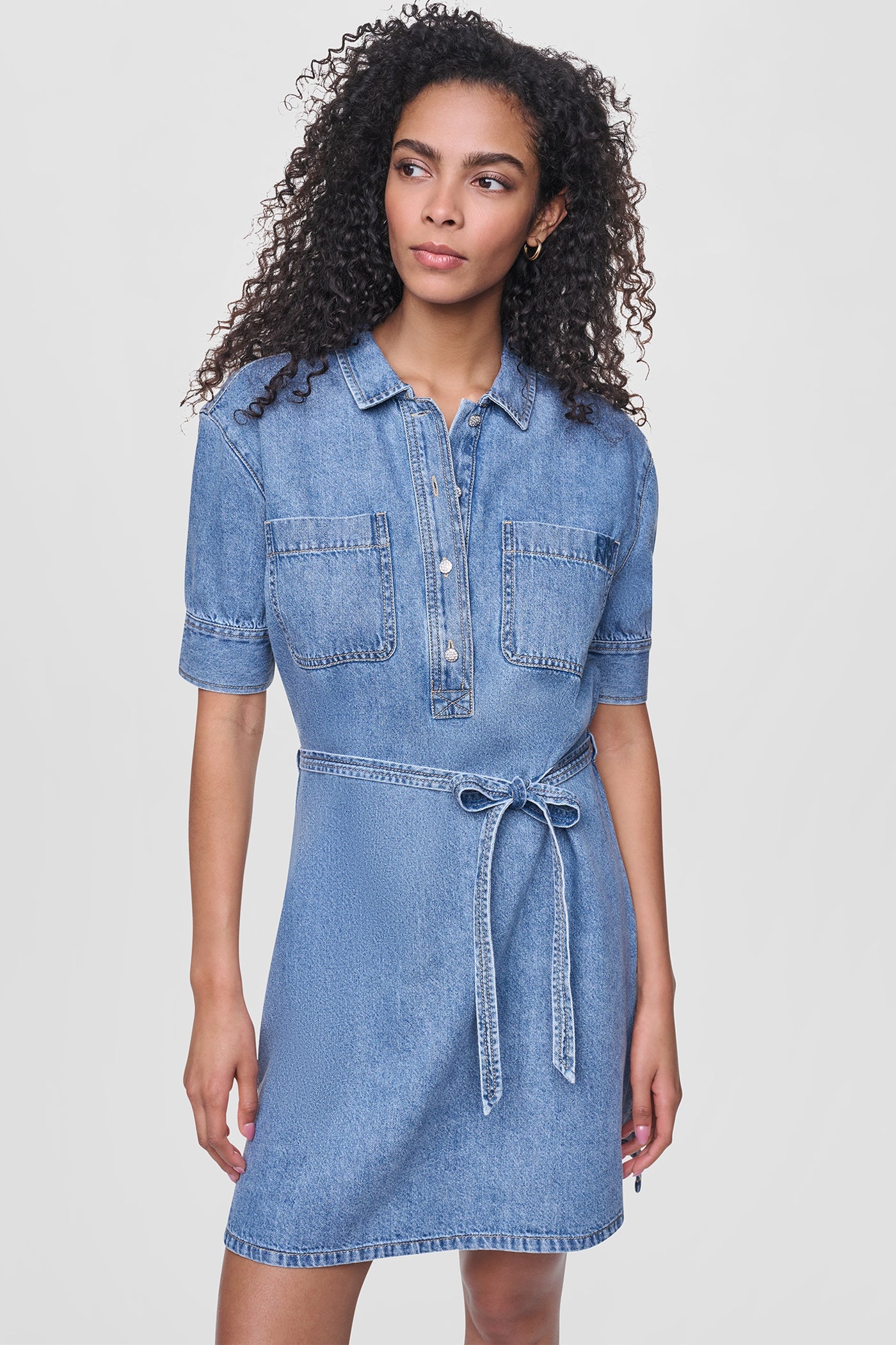 DENIM BUTTON-FRONT SHIRT DRESS