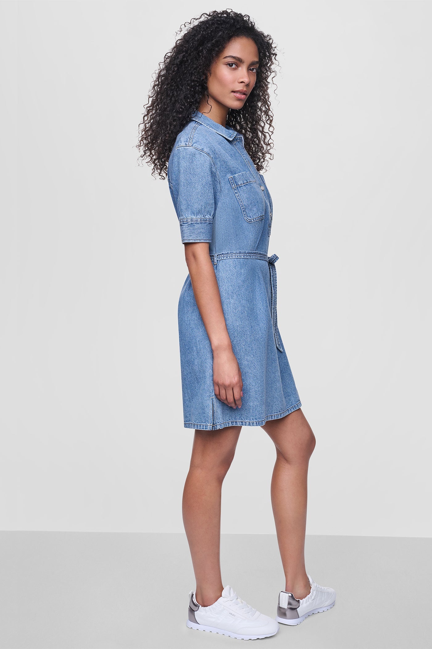 DENIM BUTTON-FRONT SHIRT DRESS