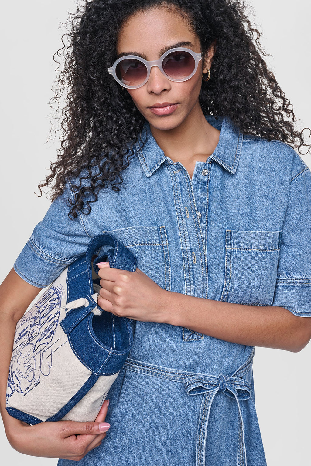 DENIM BUTTON-FRONT SHIRT DRESS
