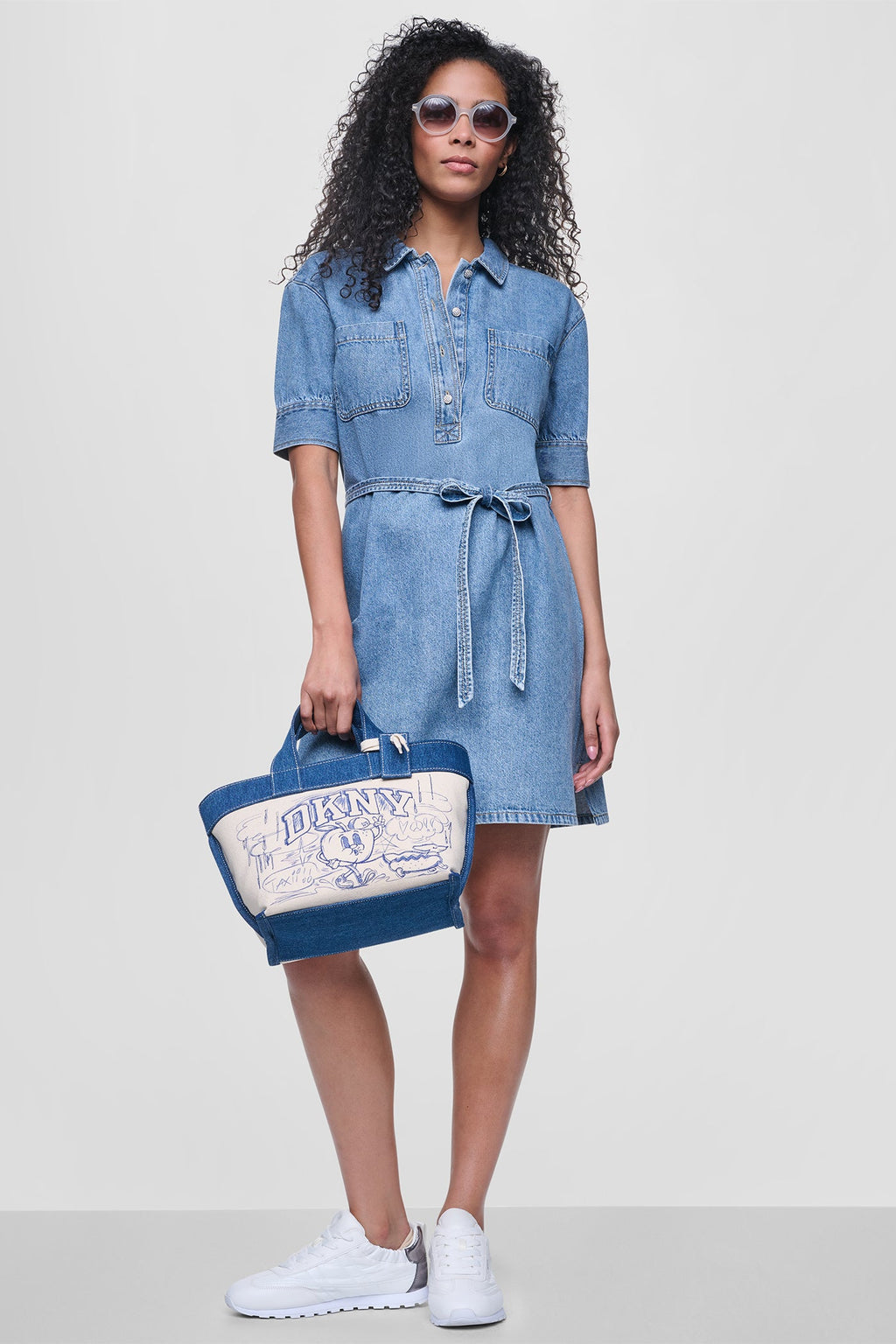 DENIM BUTTON-FRONT SHIRT DRESS