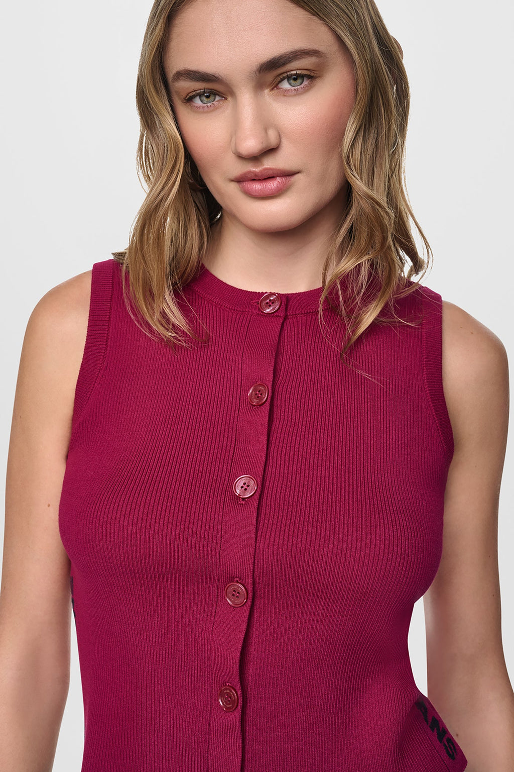 CROPPED SLEEVELESS LOGO TRIM SWEATER