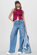 CROPPED SLEEVELESS LOGO TRIM SWEATER