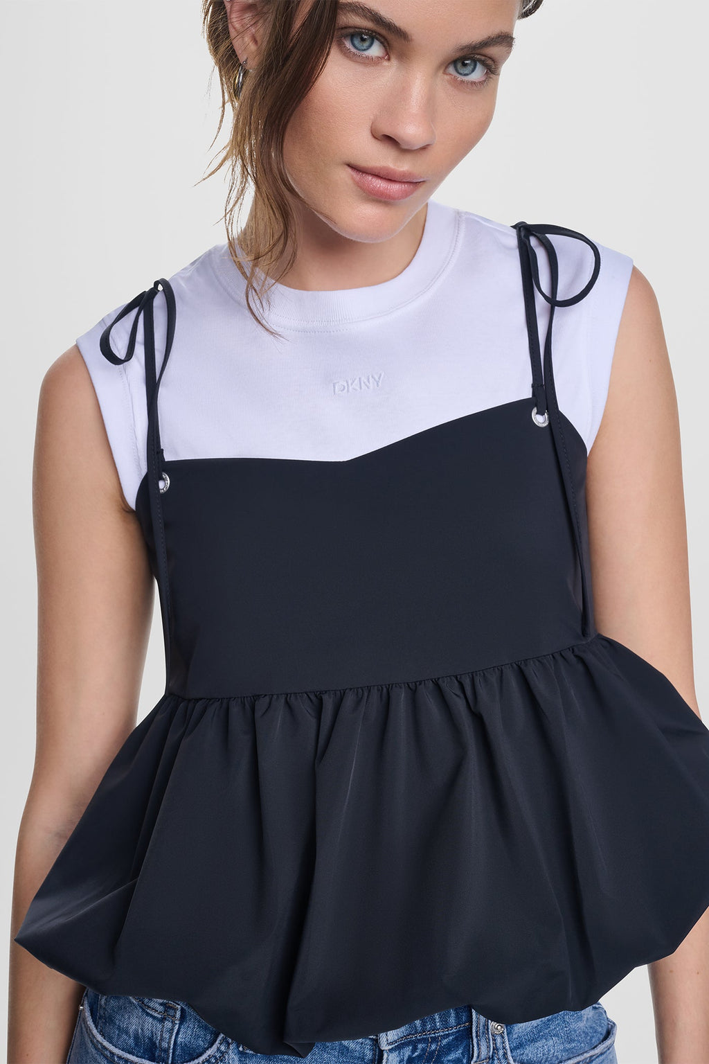 PEPLUM TANK WITH TIED STRAPS