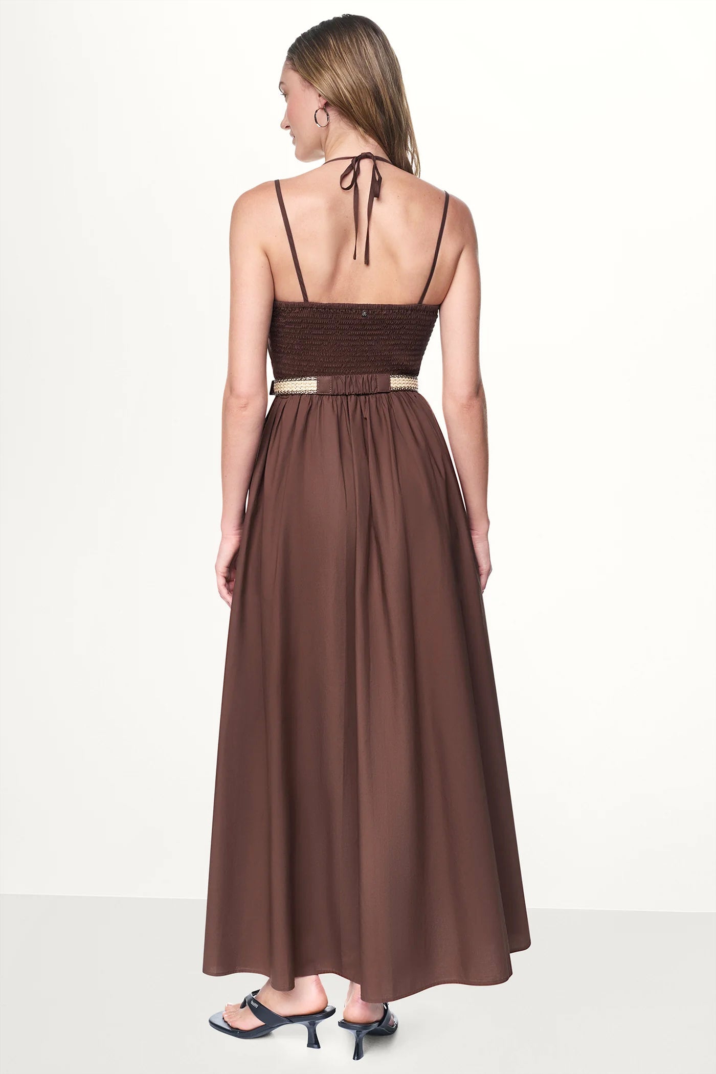 STRAPPY V-NECK MAXI DRESS WITH RAFFIA BELT