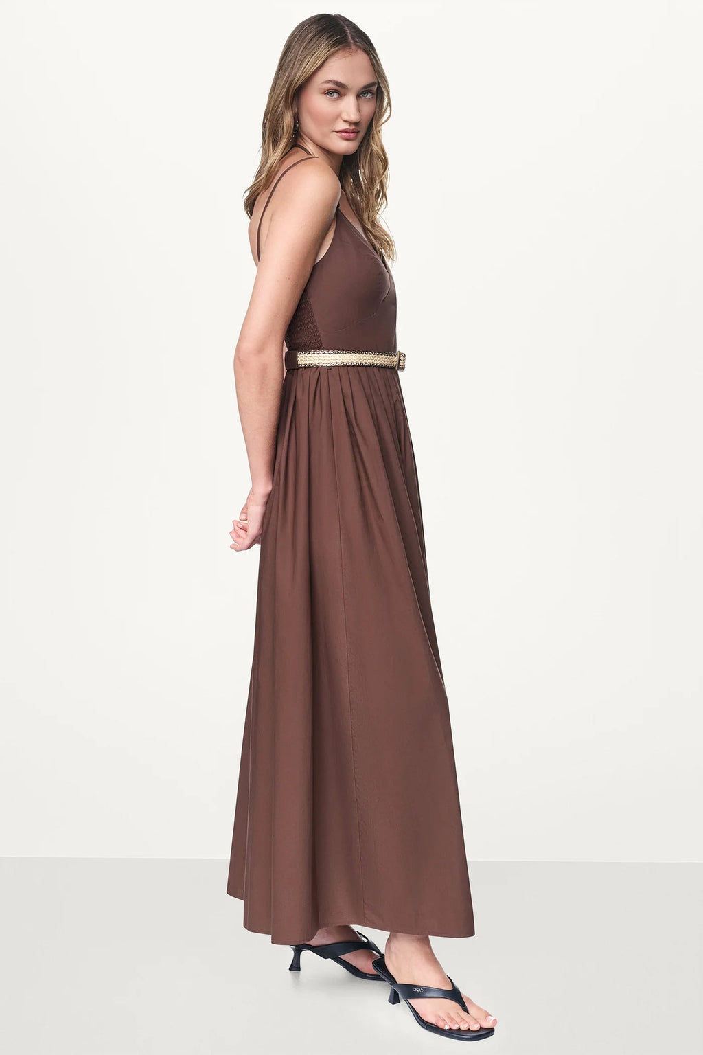 STRAPPY V-NECK MAXI DRESS WITH RAFFIA BELT