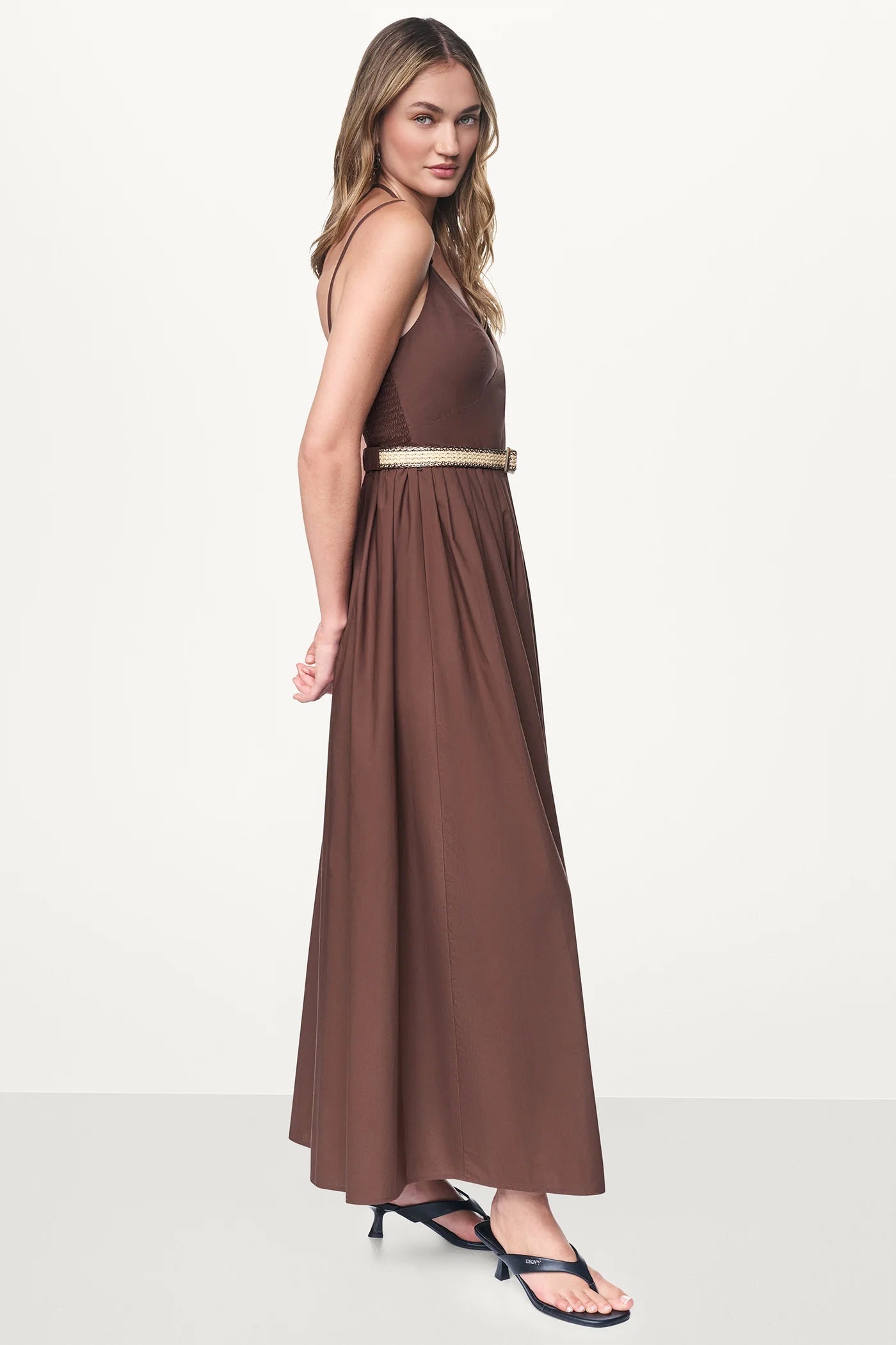 STRAPPY V-NECK MAXI DRESS WITH RAFFIA BELT
