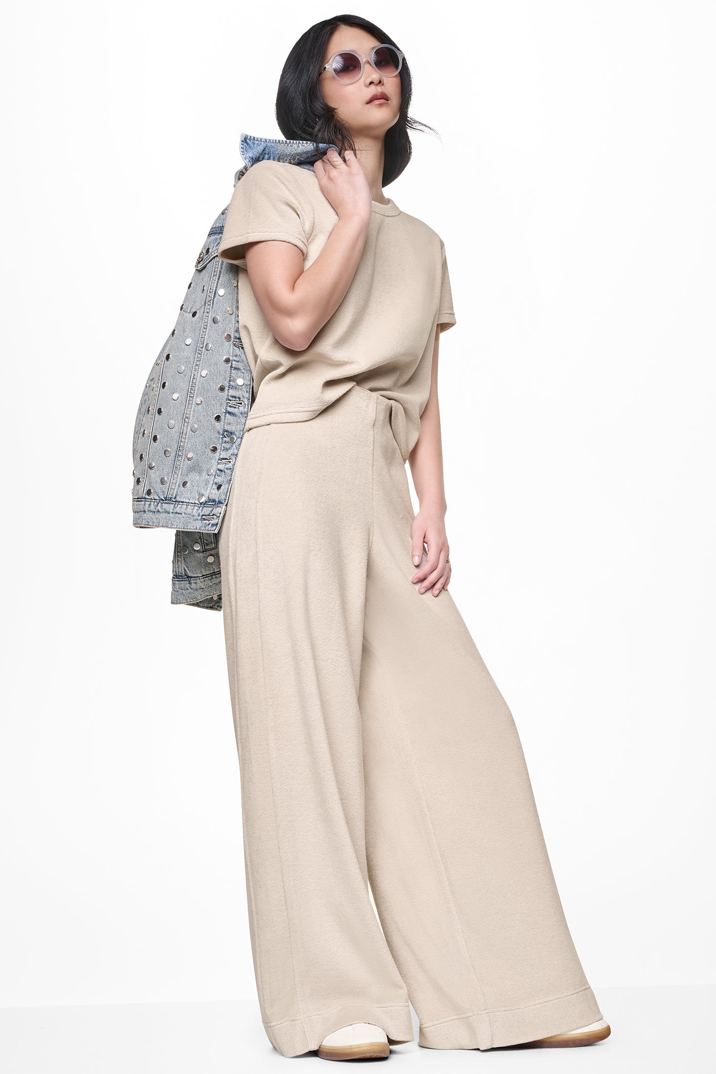 TOWELLING TERRY HIGH-RISE WIDE LEG PANT
