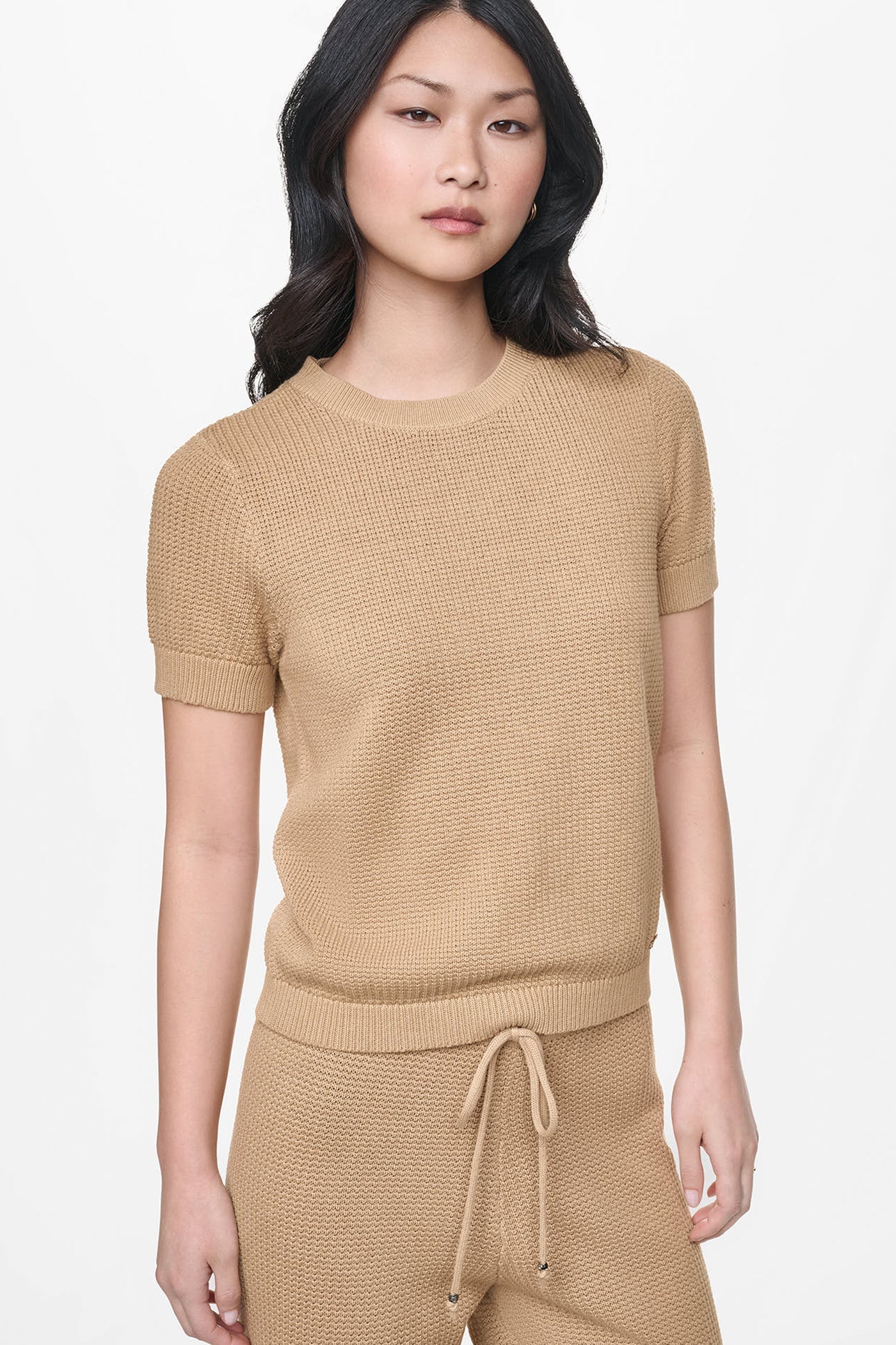 SHORT SLEEVE TUCK STITCH SWEATER