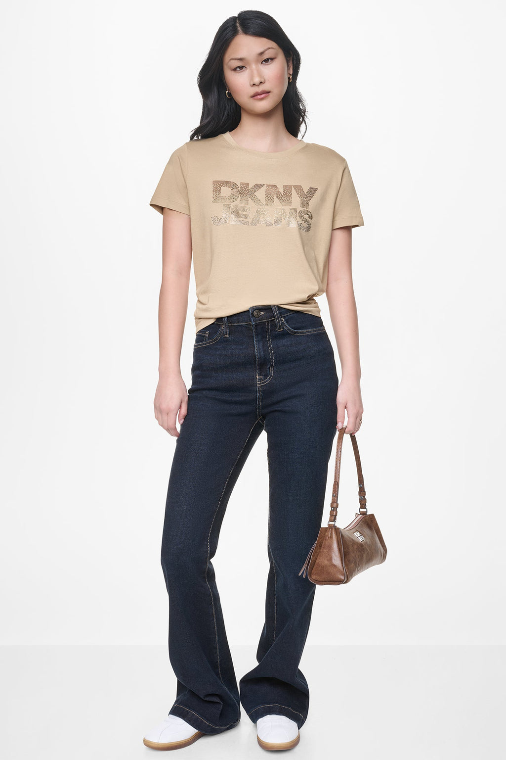 DKNY JEANS STACKED RHINESTONE LOGO TEE