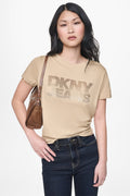 DKNY JEANS STACKED RHINESTONE LOGO TEE