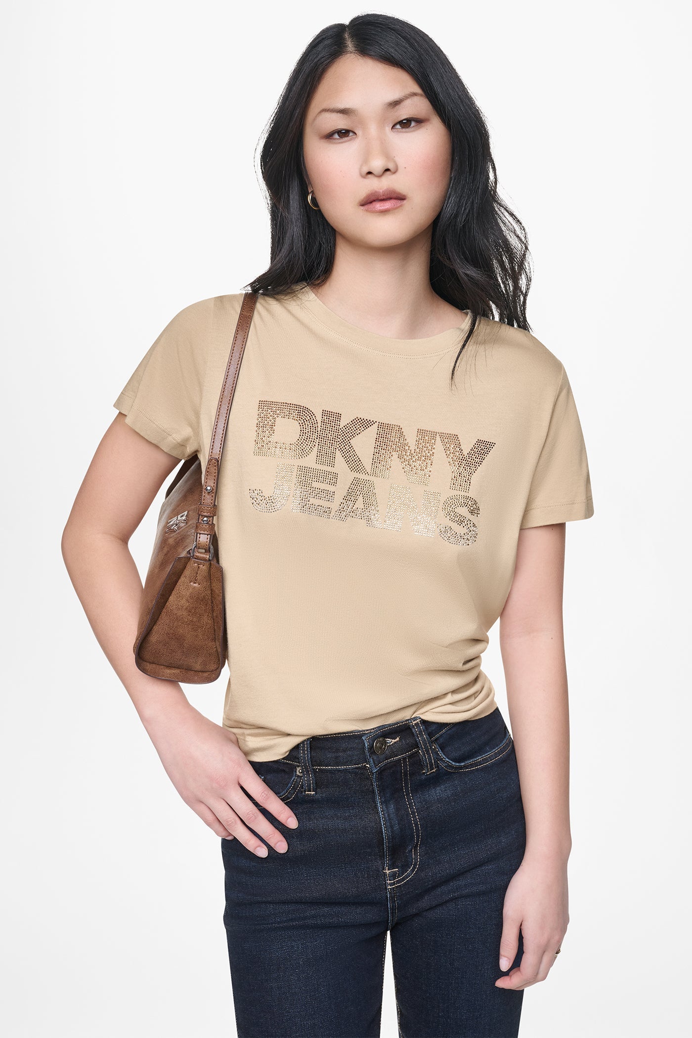 DKNY JEANS STACKED RHINESTONE LOGO TEE