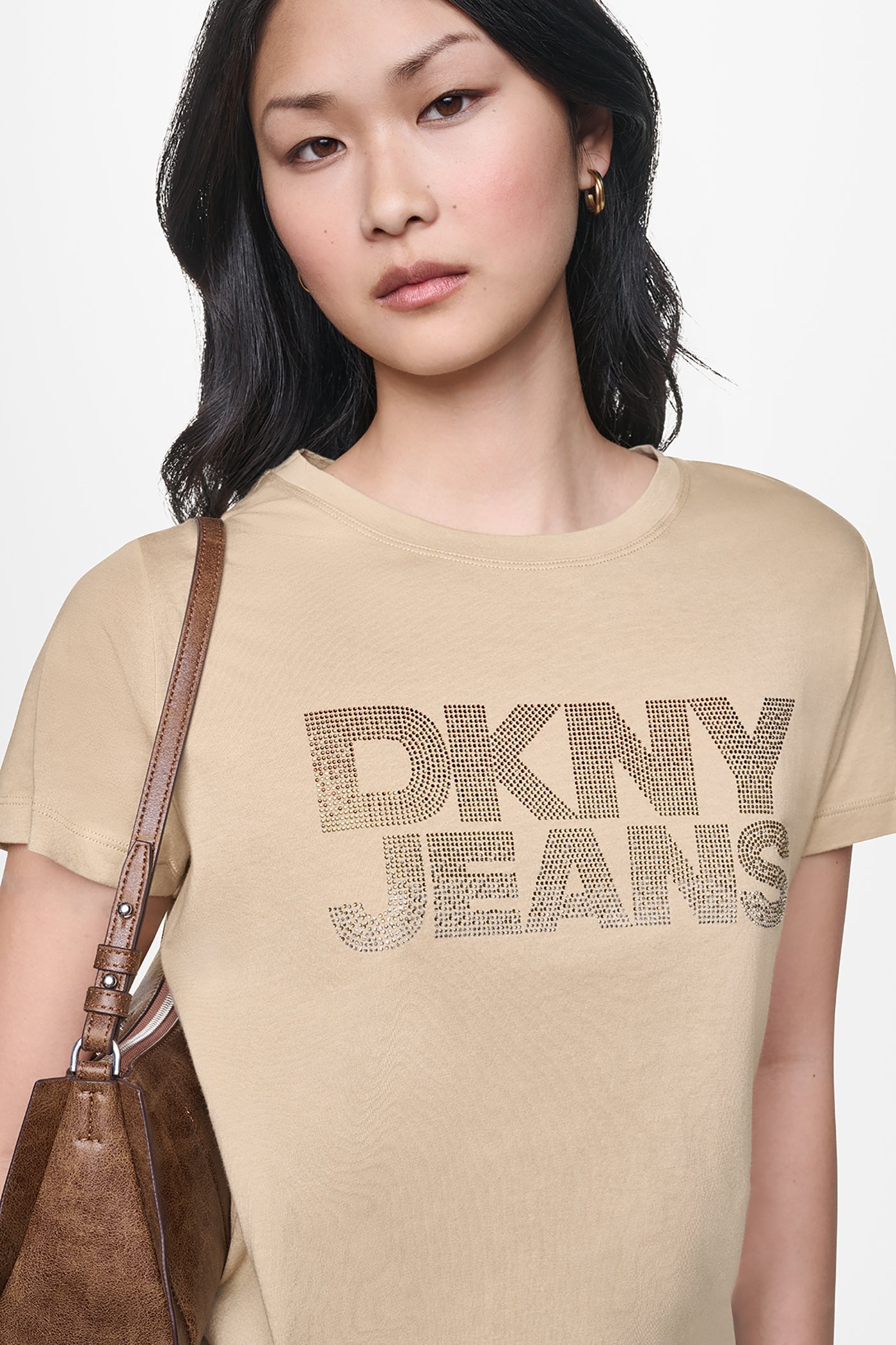 DKNY JEANS STACKED RHINESTONE LOGO TEE