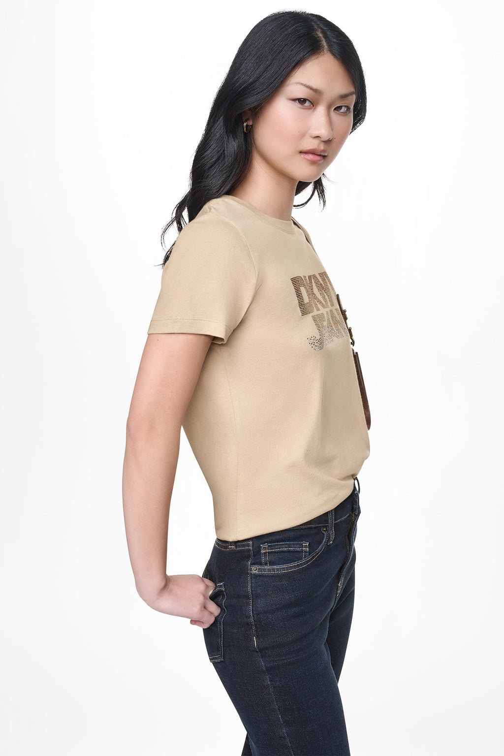 DKNY JEANS STACKED RHINESTONE LOGO TEE