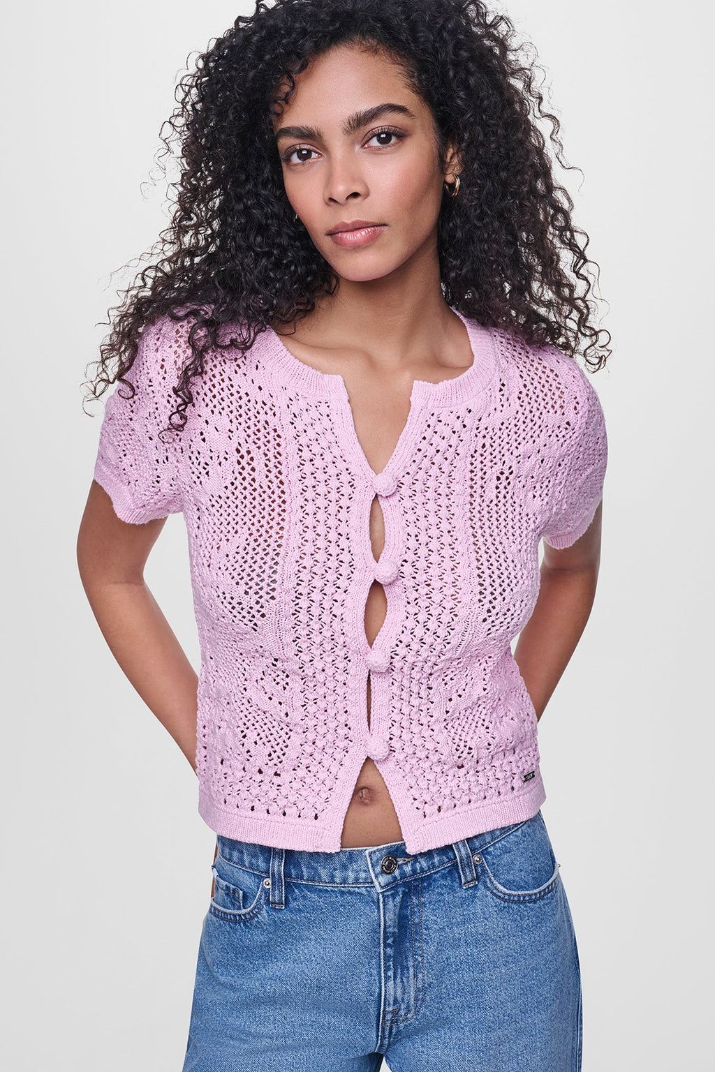 LACE STITCH BUTTON FRONT CARDIGAN